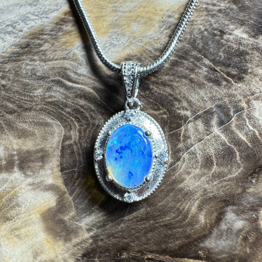 Kakadu Twilight ~ 0.8ct Solid Lightning Ridge Opal 925 Silver Pendant Necklace