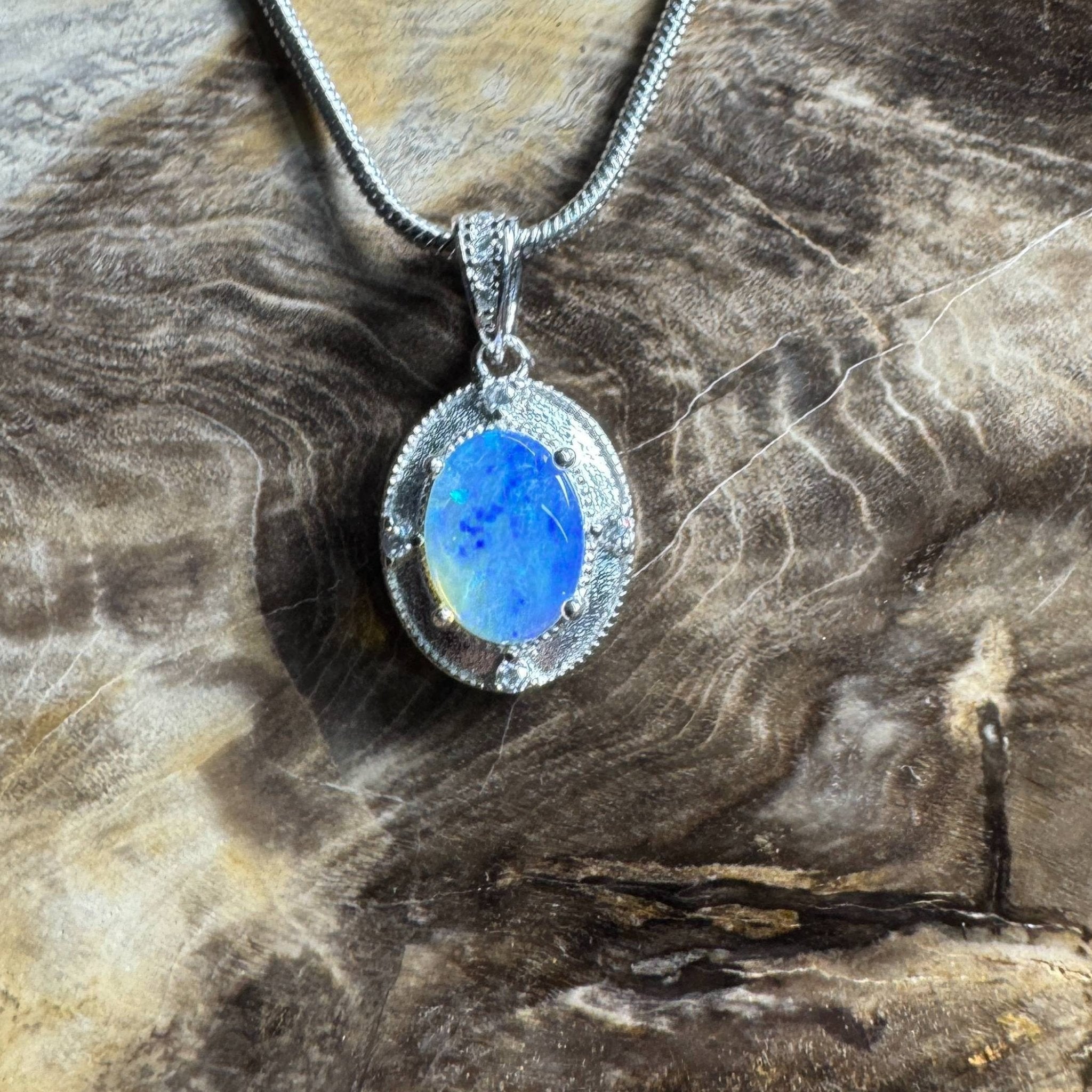 Kakadu Twilight ~ 0.8ct Solid Lightning Ridge Opal 925 Silver Pendant Necklace
