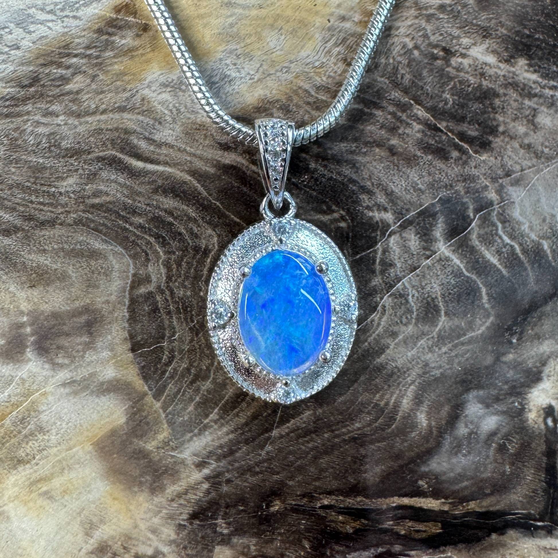 Kakadu Twilight ~ 0.8ct Solid Lightning Ridge Opal 925 Silver Pendant Necklace