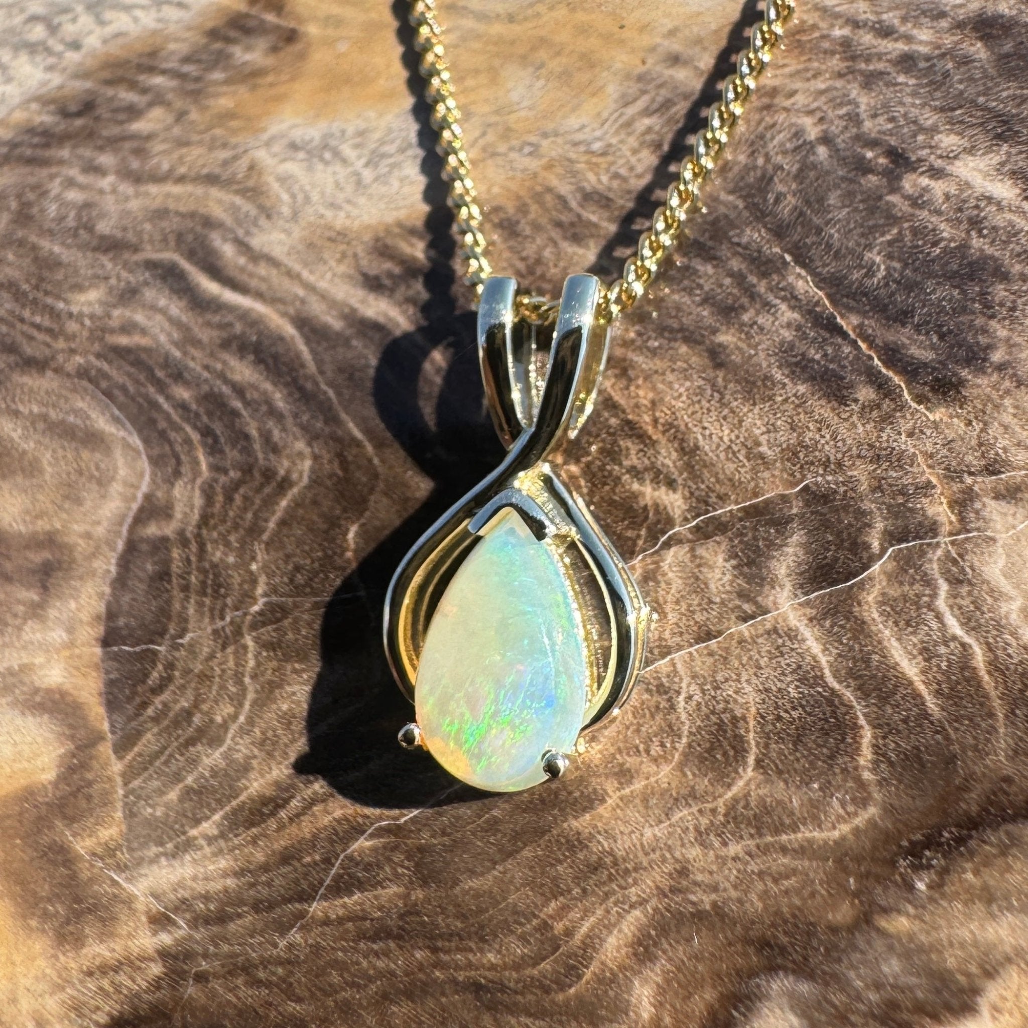 Kangaroo Island Break ~ 9ct Solid Gold 0.4ct Coober Pedy Crystal Opal Pendant