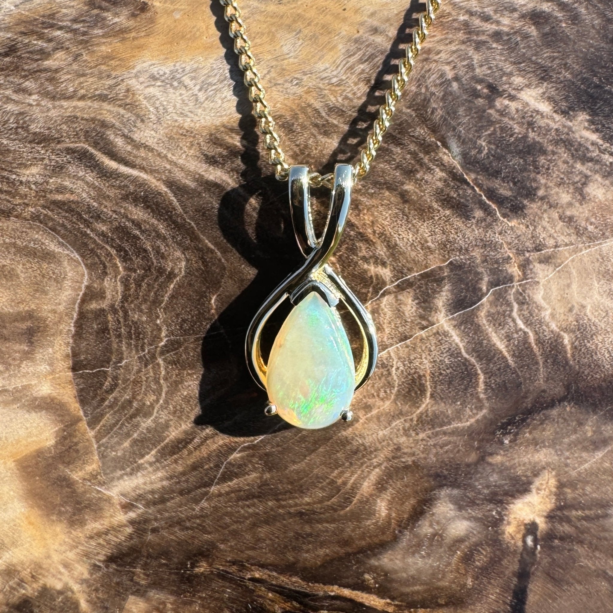 Kangaroo Island Break ~ 9ct Solid Gold 0.4ct Coober Pedy Crystal Opal Pendant