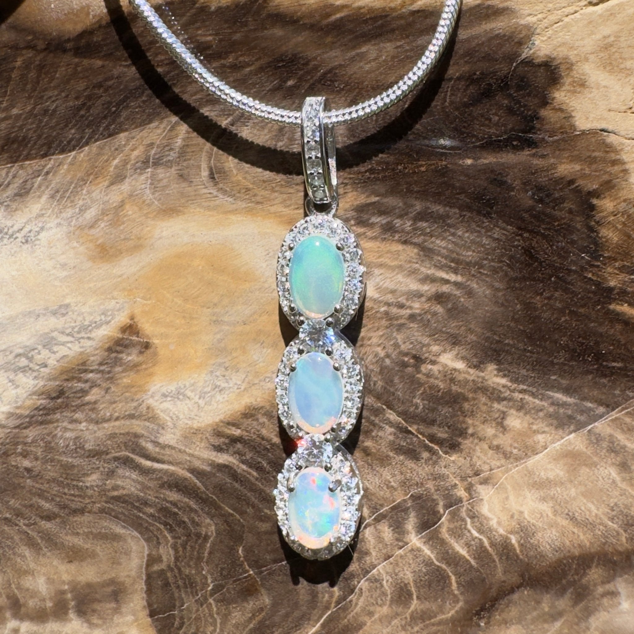 Kangaroo Point Colourflow ~ 1.2ct Coober Pedy Opal 925 Silver Pendant