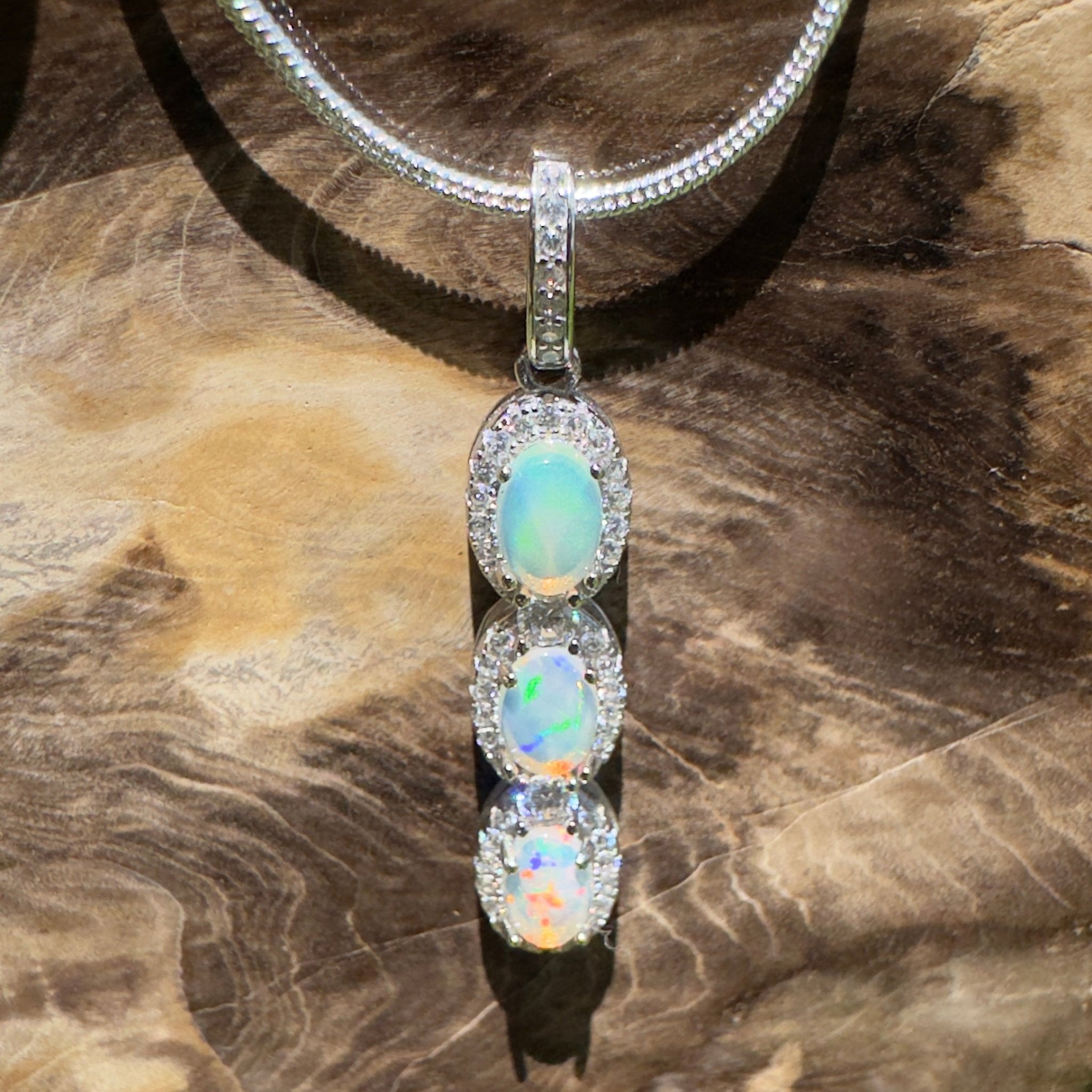 Kangaroo Point Colourflow ~ 1.2ct Coober Pedy Opal 925 Silver Pendant