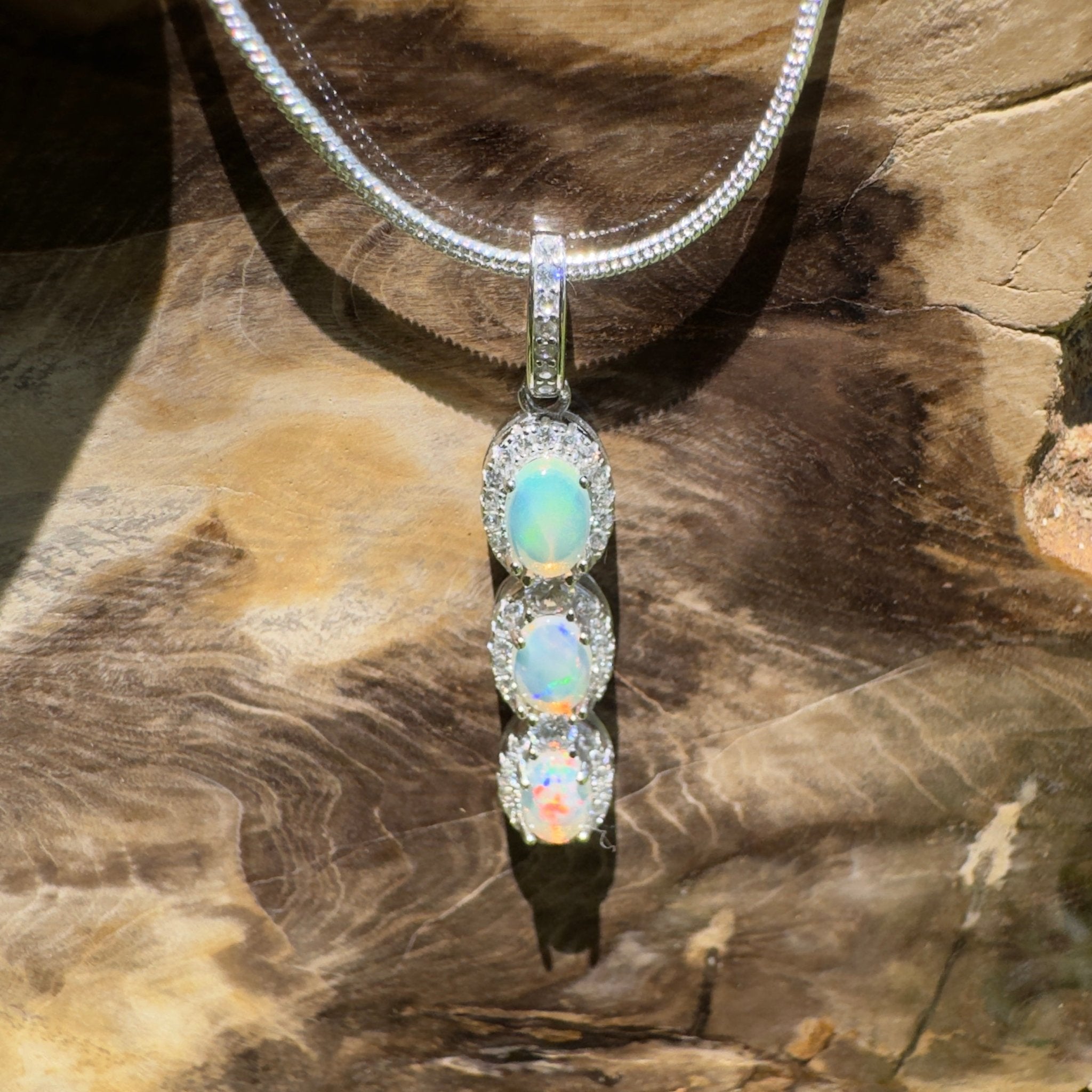 Kangaroo Point Colourflow ~ 1.2ct Coober Pedy Opal 925 Silver Pendant