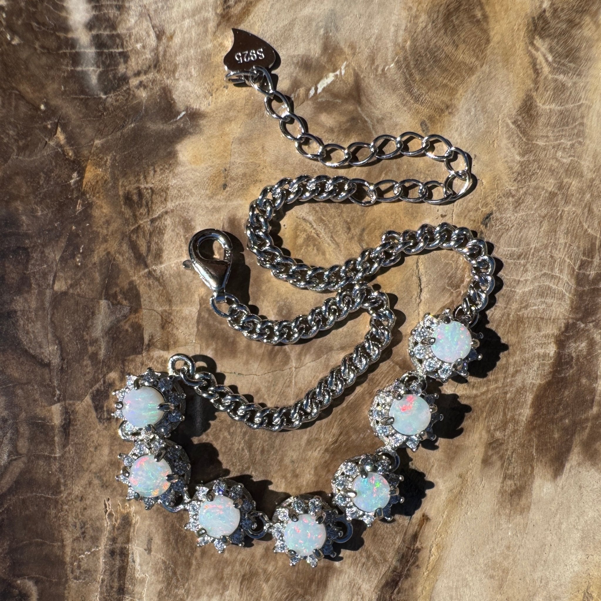 Kanku Dream ~ 1ct Coober Pedy Opal and Cubic Zirconia 925 Sterling Silver Bracelet