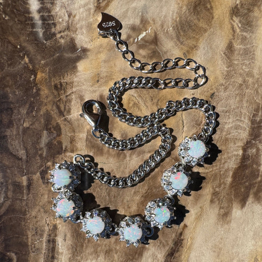 Kanku Dream ~ 1ct Coober Pedy Opal and Cubic Zirconia 925 Sterling Silver Bracelet