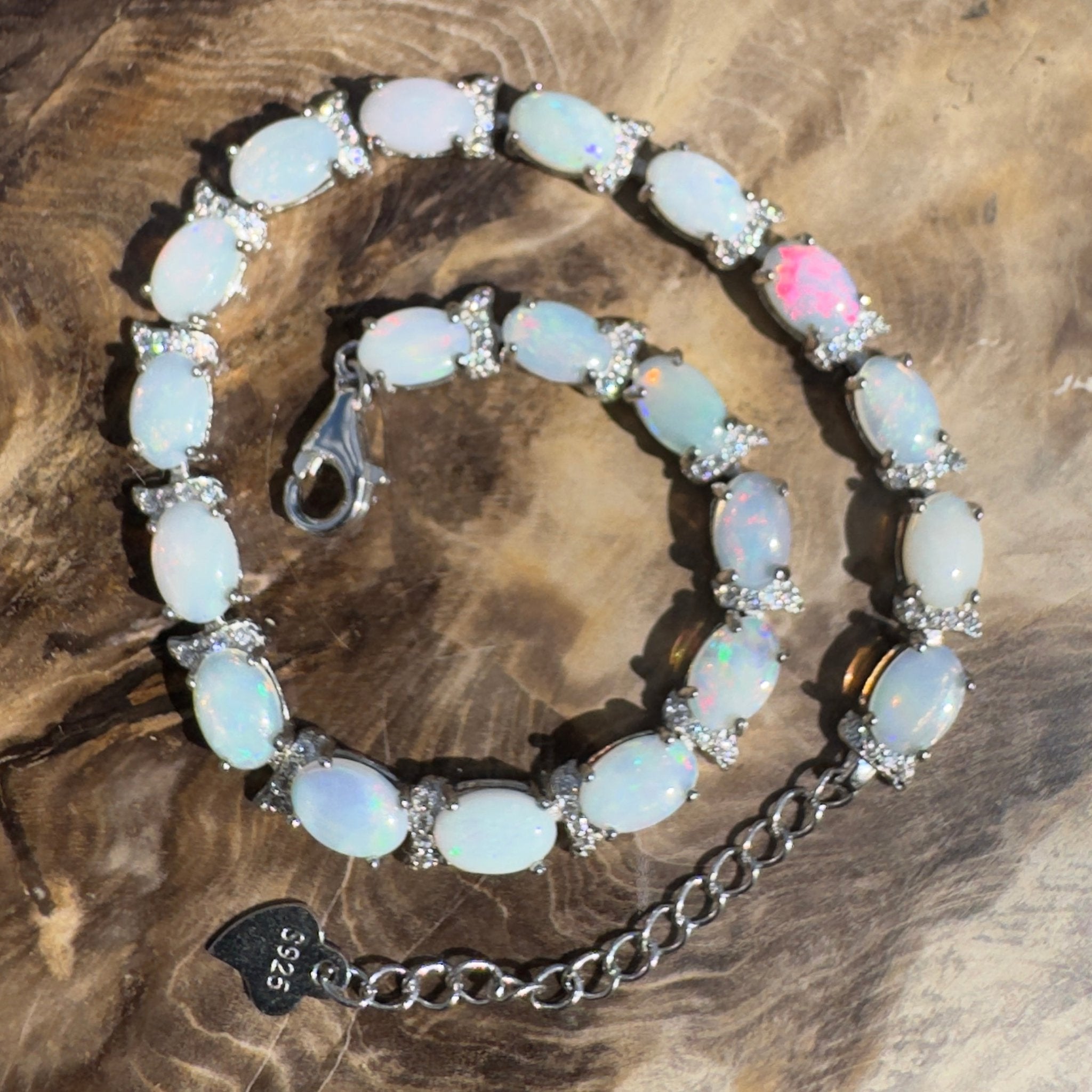 Karijini Azure ~ 6ct Coober Pedy Opal and Cubic Zirconia 925 Sterling Silver Bracelet