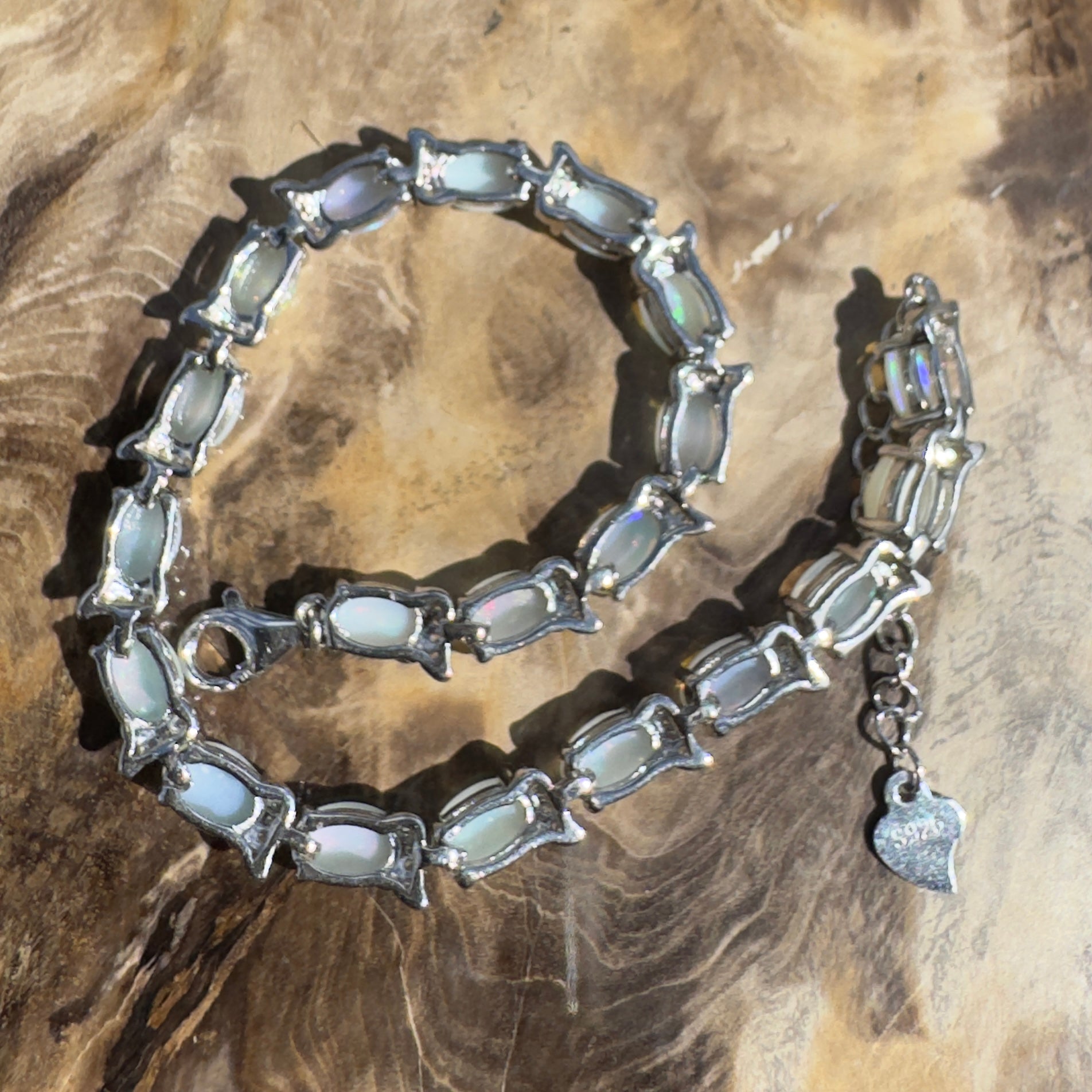 Karijini Azure ~ 6ct Coober Pedy Opal and Cubic Zirconia 925 Sterling Silver Bracelet