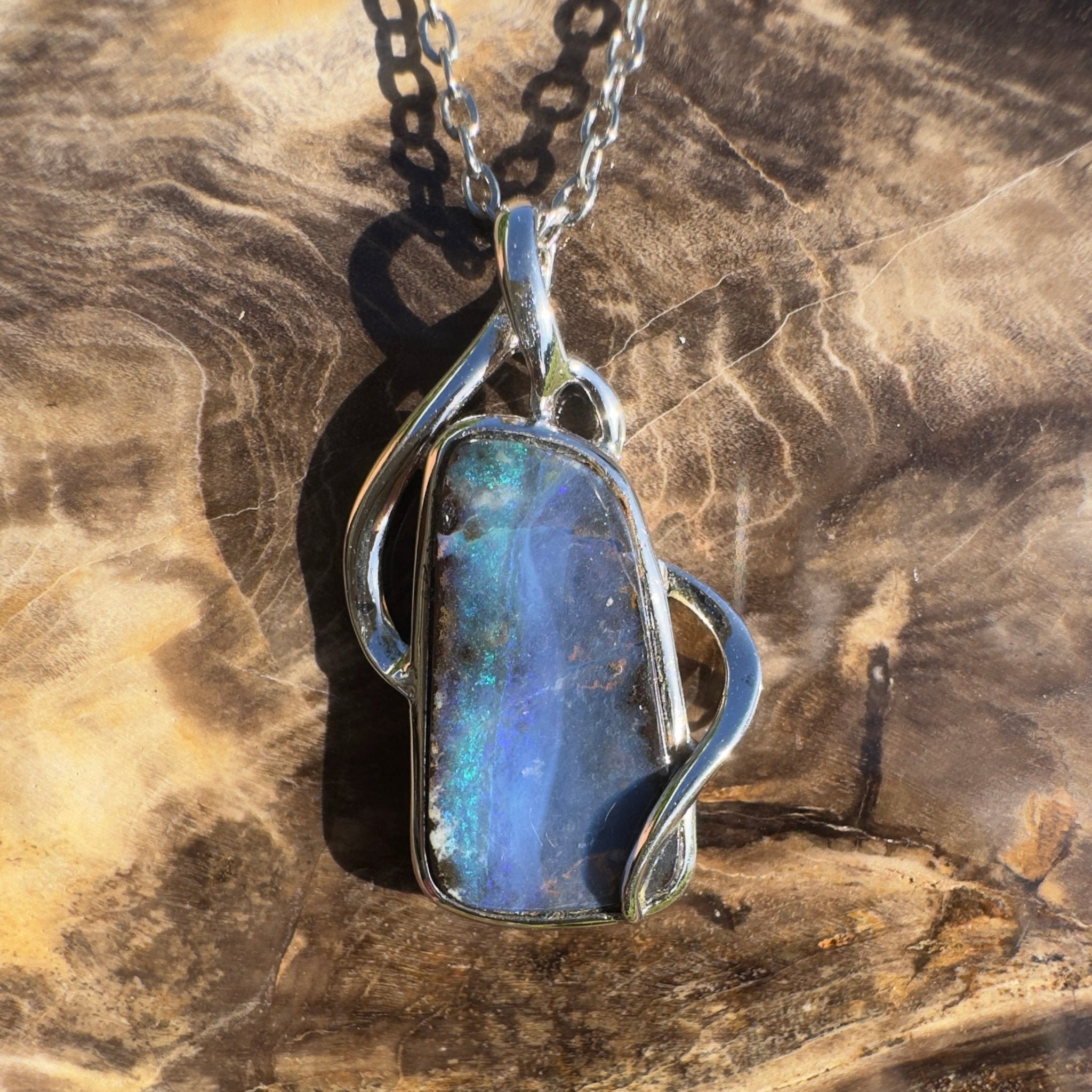 Karijini Twilight Glow ~ Queensland Boulder Opal 925 Sterling Silver Pendant Necklace