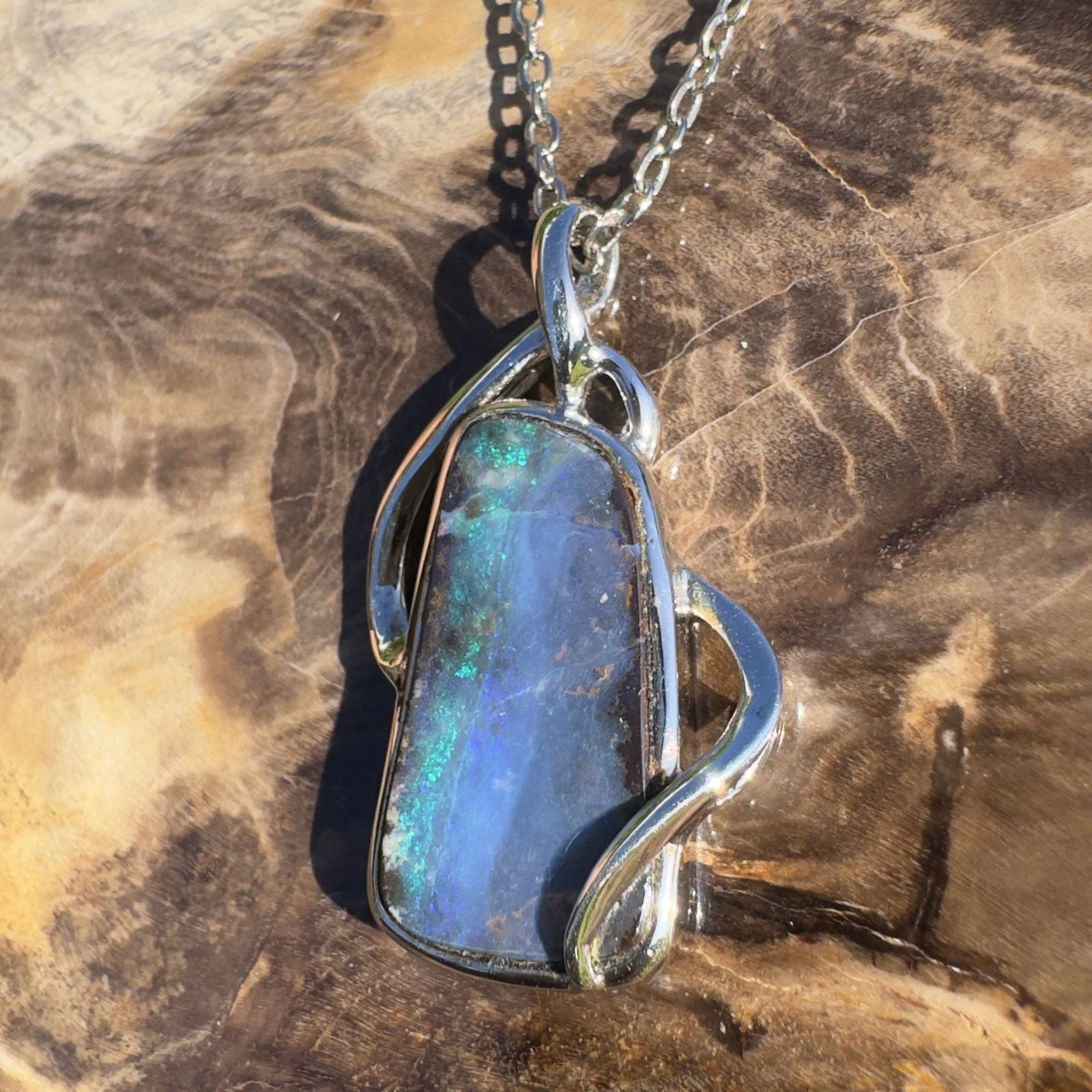 Karijini Twilight Glow ~ Queensland Boulder Opal 925 Sterling Silver Pendant Necklace