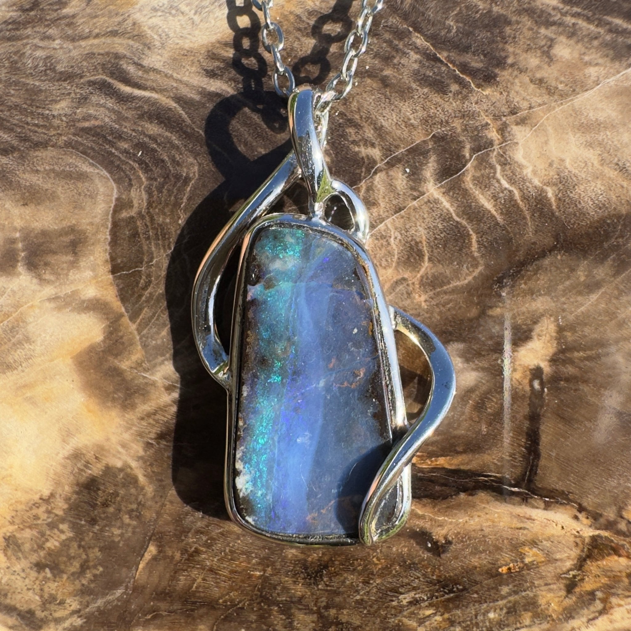 Karijini Twilight Glow ~ Queensland Boulder Opal 925 Sterling Silver Pendant Necklace