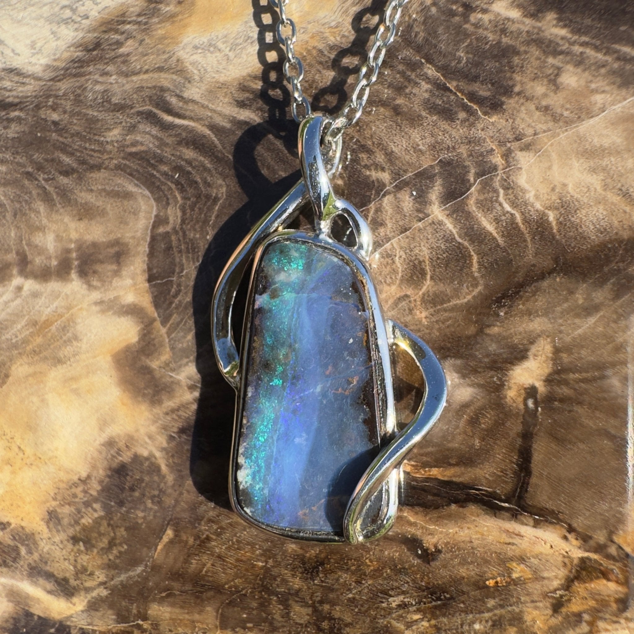Karijini Twilight Glow ~ Queensland Boulder Opal 925 Sterling Silver Pendant Necklace