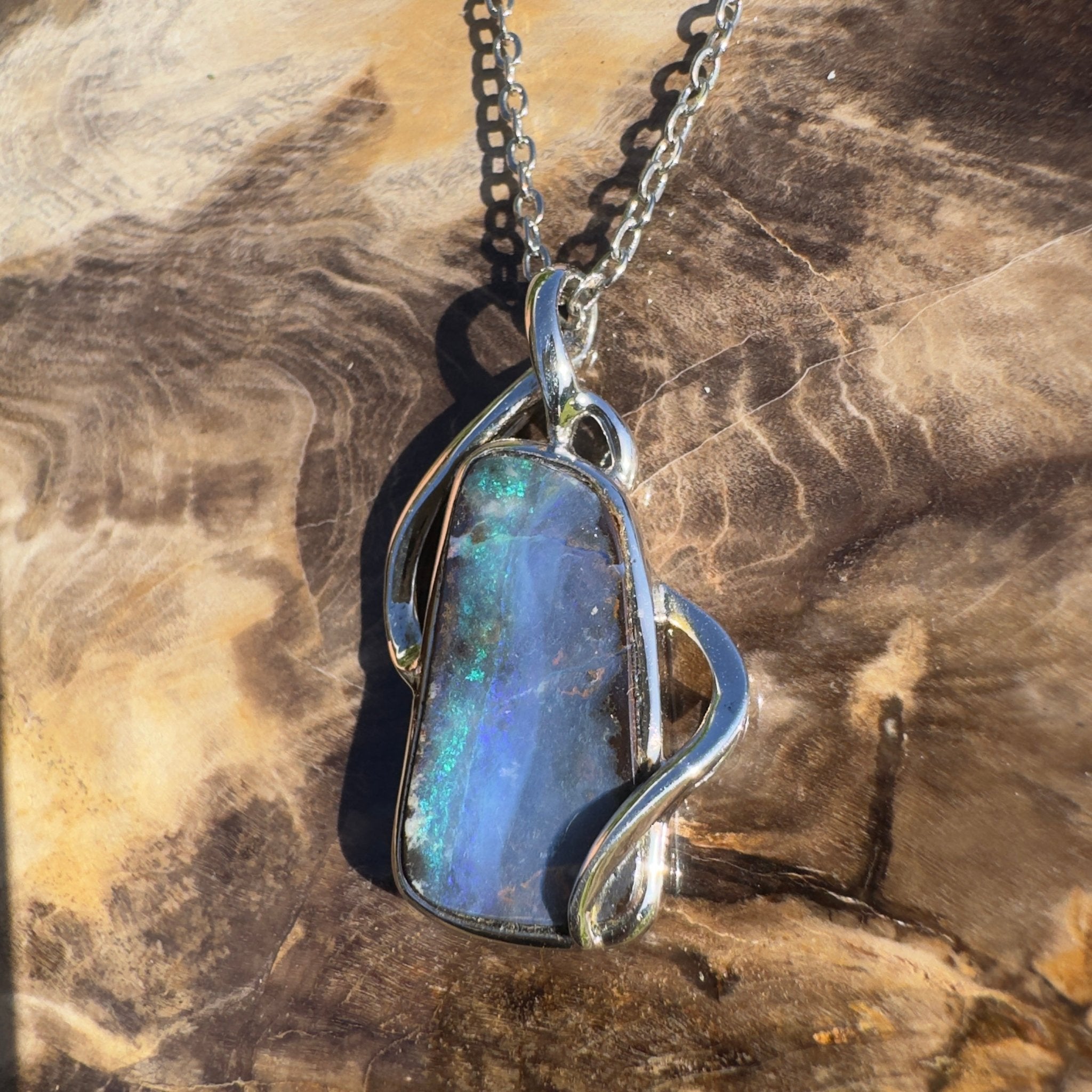 Karijini Twilight Glow ~ Queensland Boulder Opal 925 Sterling Silver Pendant Necklace