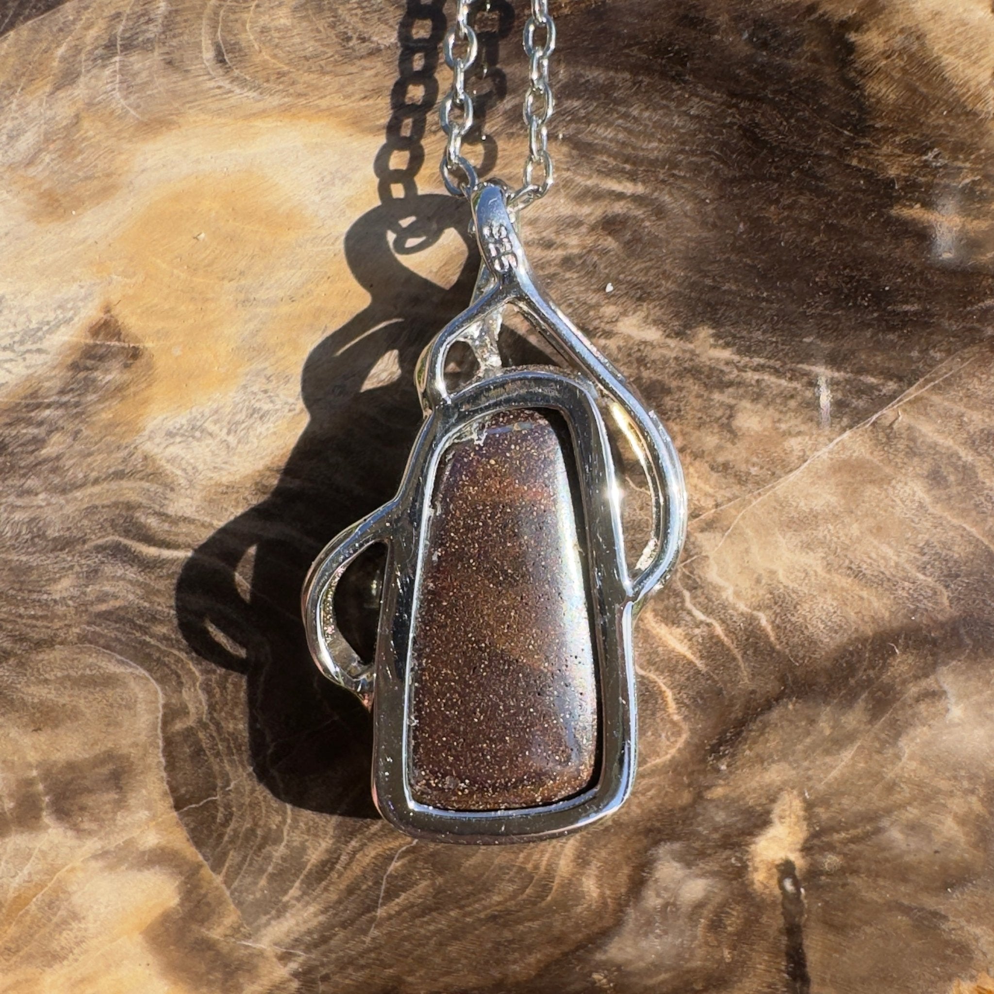 Karijini Twilight Glow ~ Queensland Boulder Opal 925 Sterling Silver Pendant Necklace