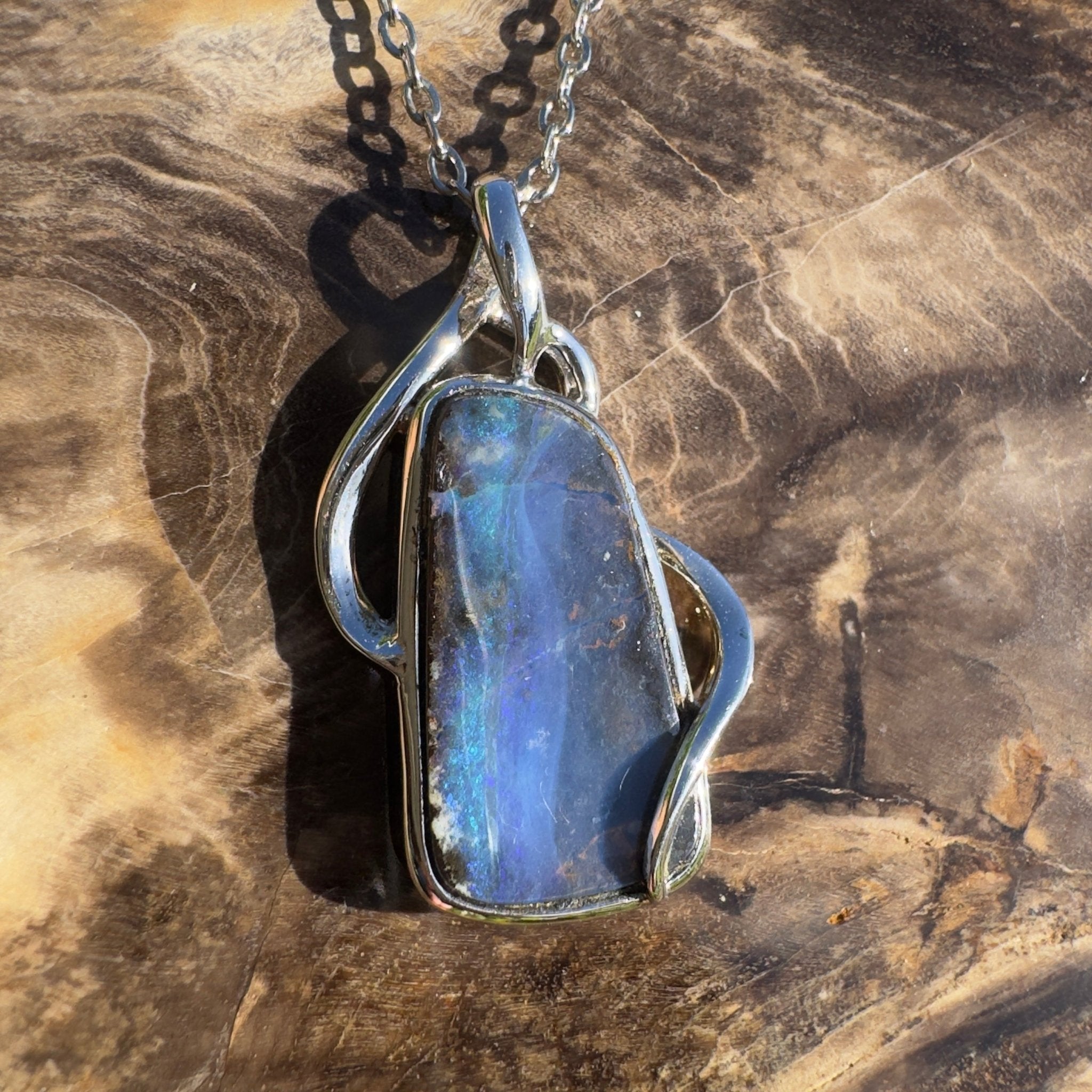 Karijini Twilight Glow ~ Queensland Boulder Opal 925 Sterling Silver Pendant Necklace