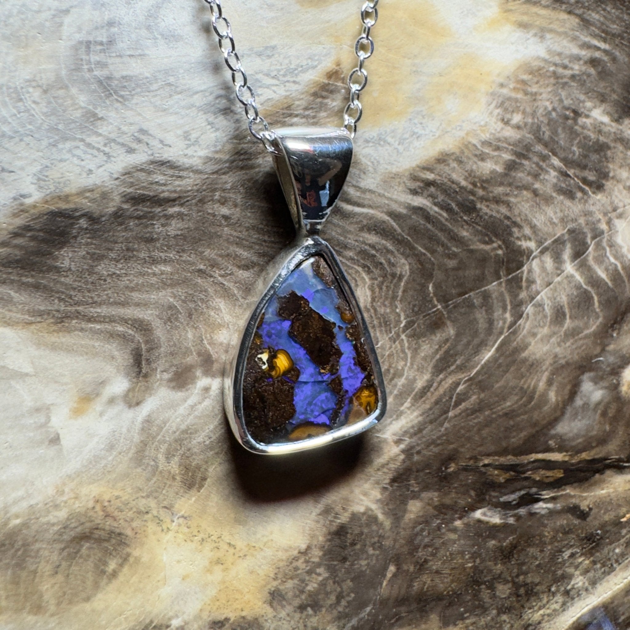 Kata Tjuta Cool ~ Queensland Boulder Opal 925 Sterling Silver Pendant Necklace