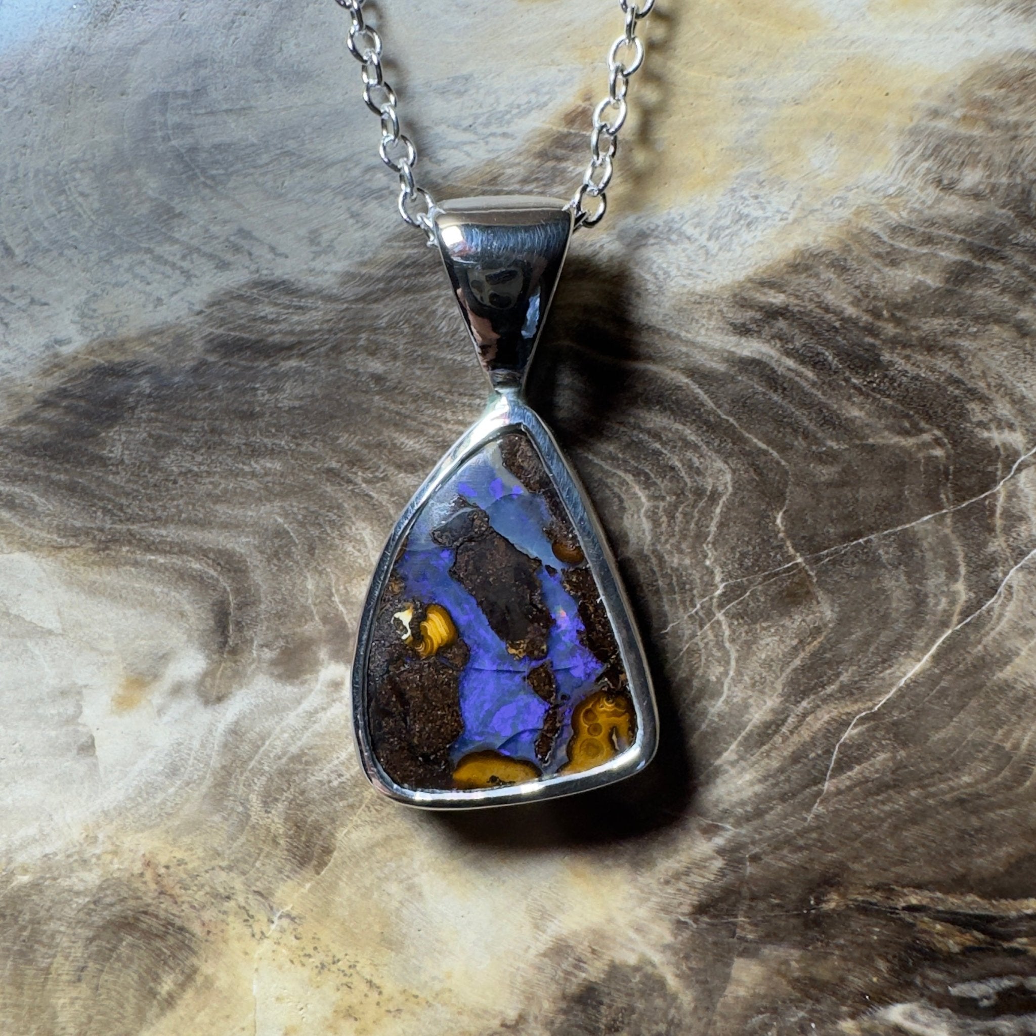 Kata Tjuta Cool ~ Queensland Boulder Opal 925 Sterling Silver Pendant Necklace