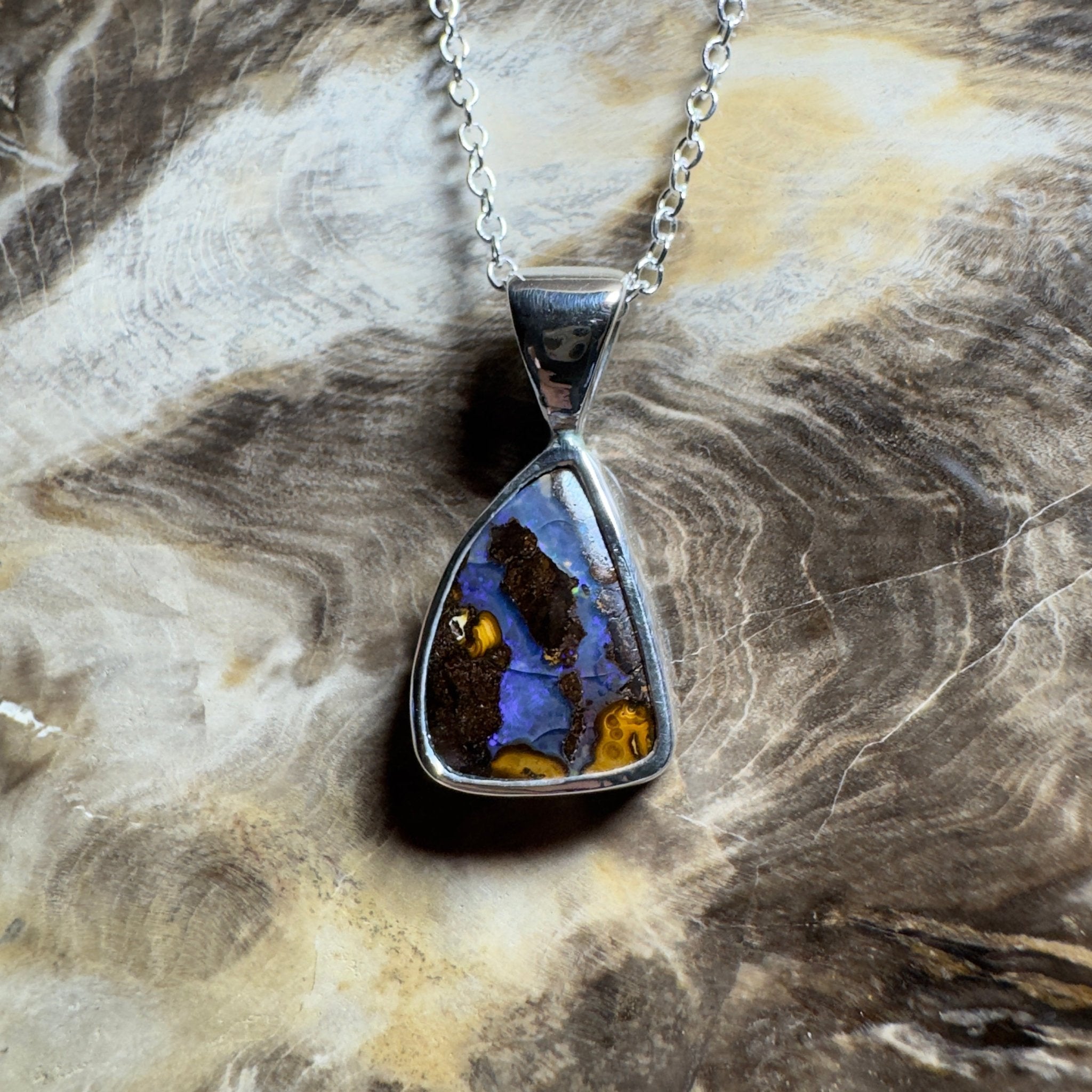 Kata Tjuta Cool ~ Queensland Boulder Opal 925 Sterling Silver Pendant Necklace