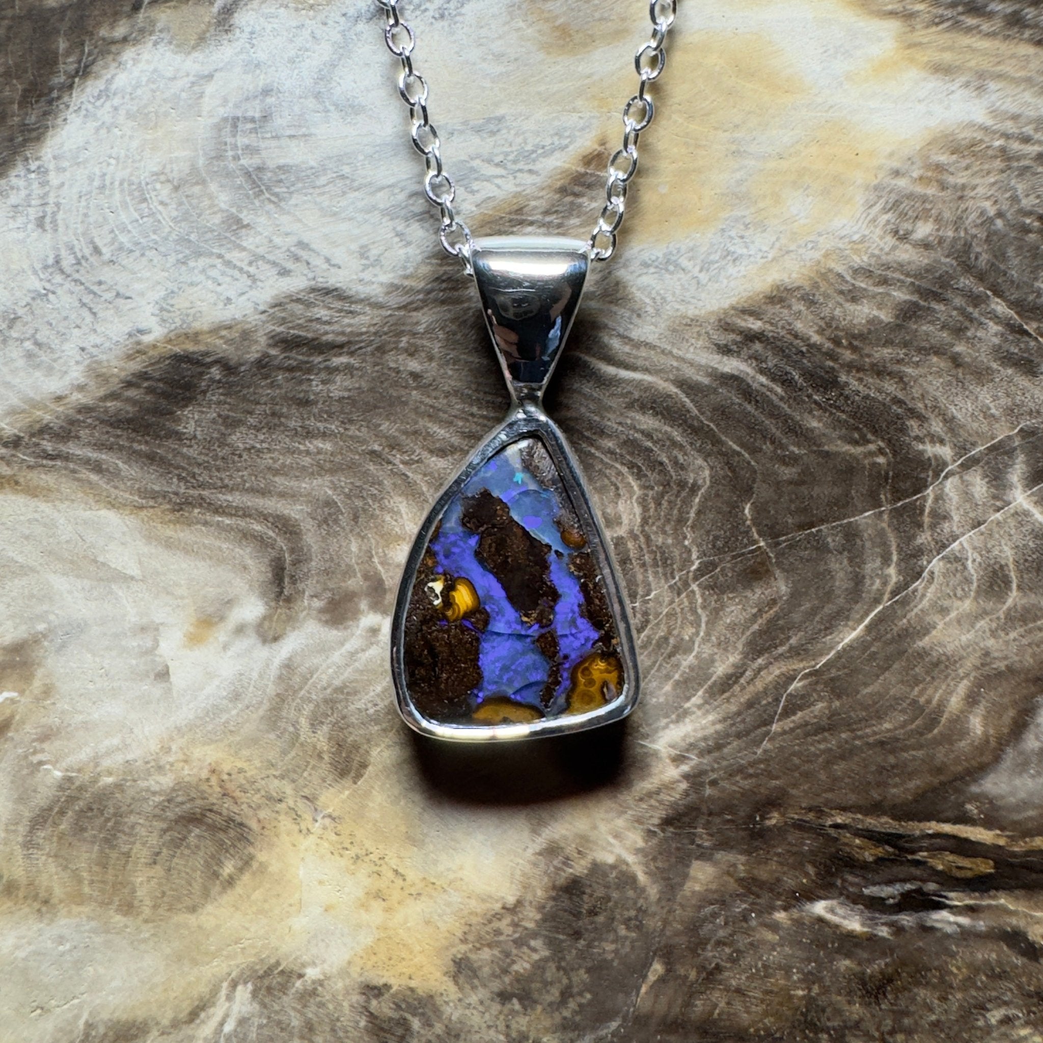 Kata Tjuta Cool ~ Queensland Boulder Opal 925 Sterling Silver Pendant Necklace