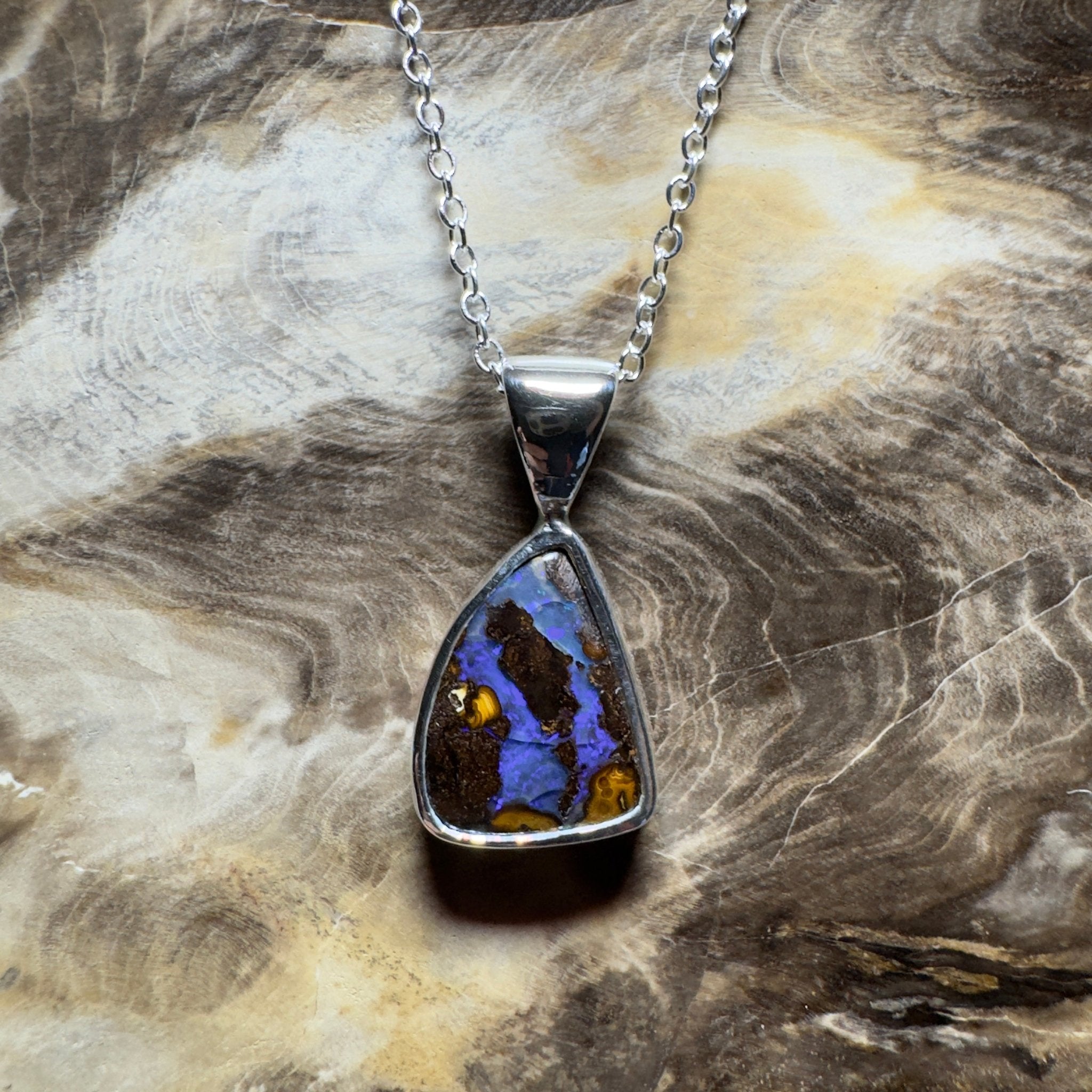 Kata Tjuta Cool ~ Queensland Boulder Opal 925 Sterling Silver Pendant Necklace