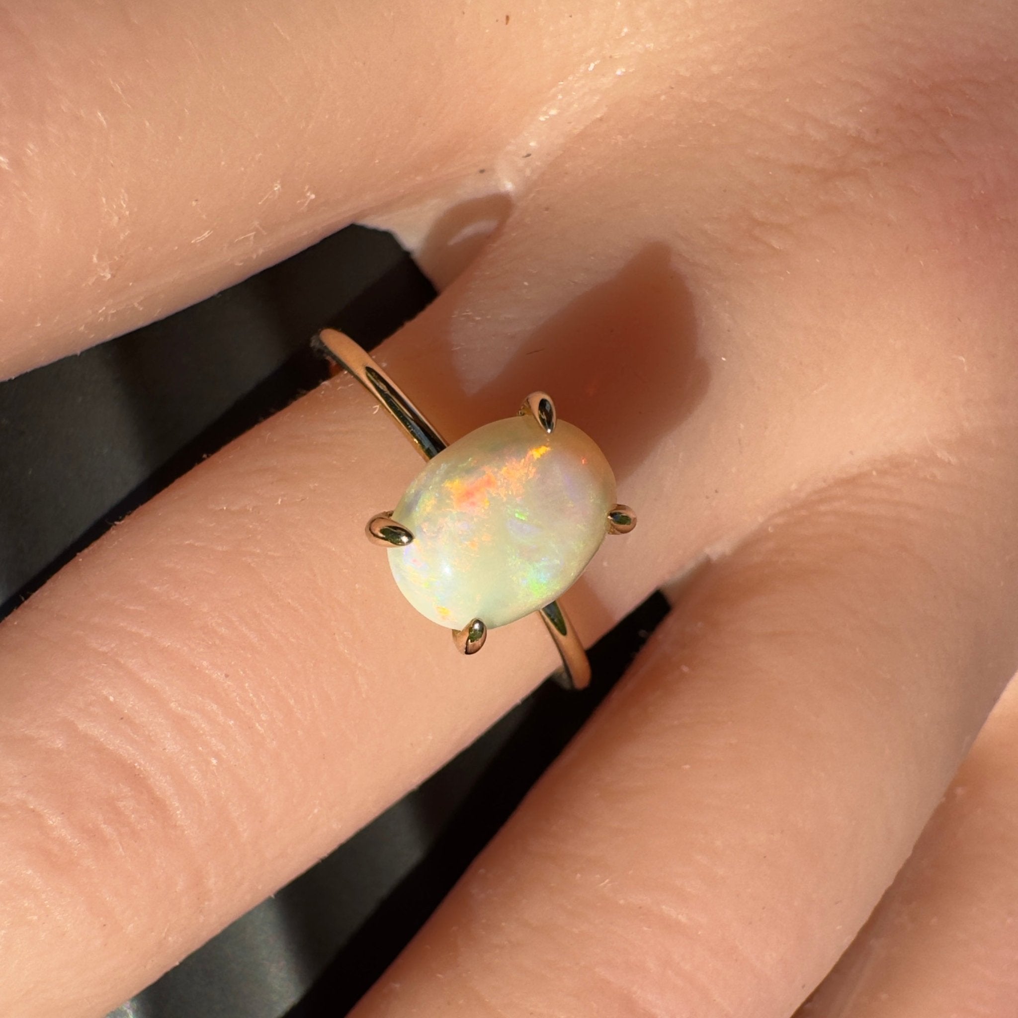 Kata Tjuta Flame ~ 1.4ct Solid Coober Pedy Opal 9ct Yellow Gold Ring
