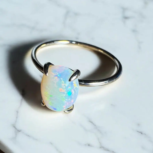 Handcrafted 1.4ct Coober Pedy Opal ring in 9ct yellow gold featuring a vibrant opal gemstone