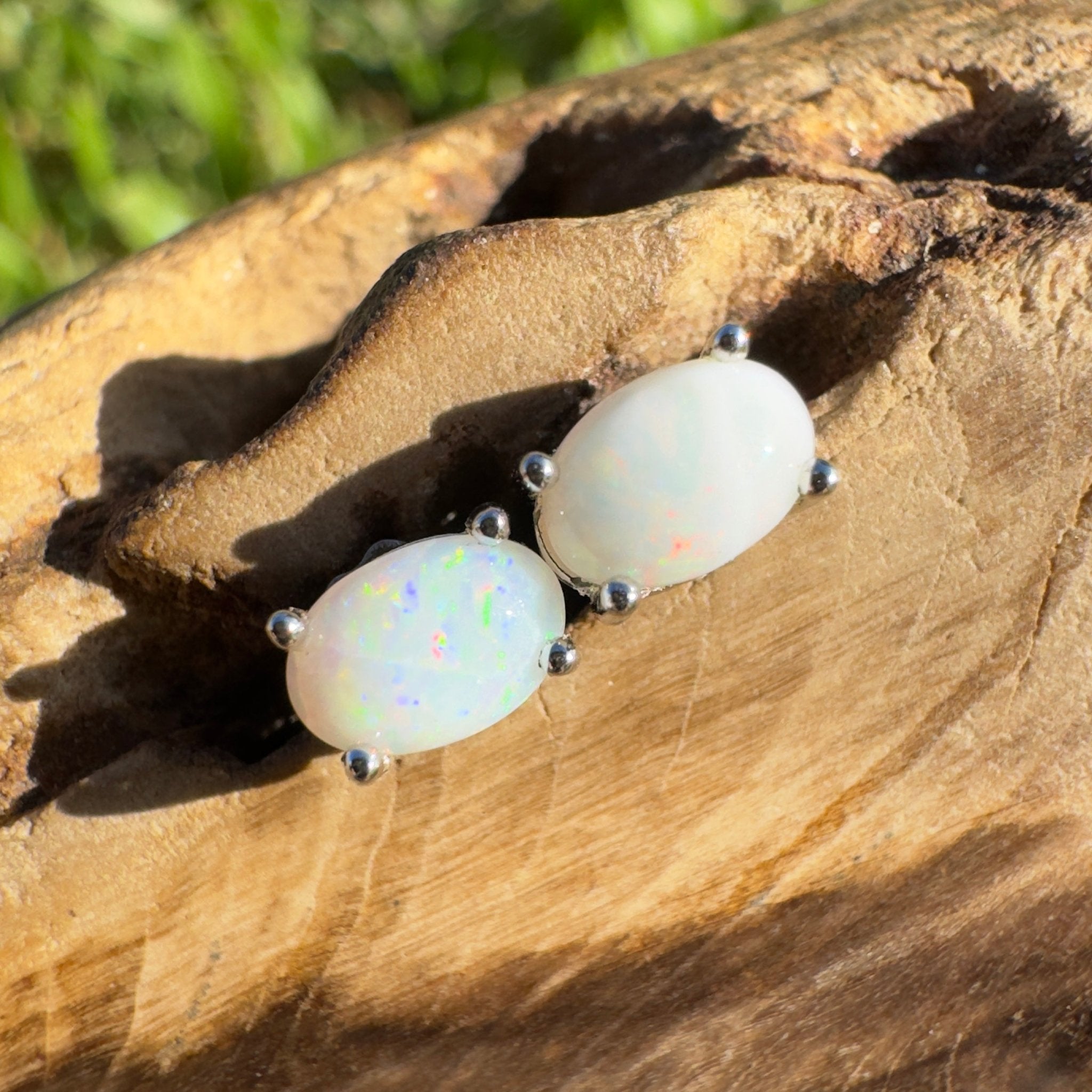 Kata Tjuta Glow ~ 0.6ct Coober Pedy Opal Sterling Silver Earrings