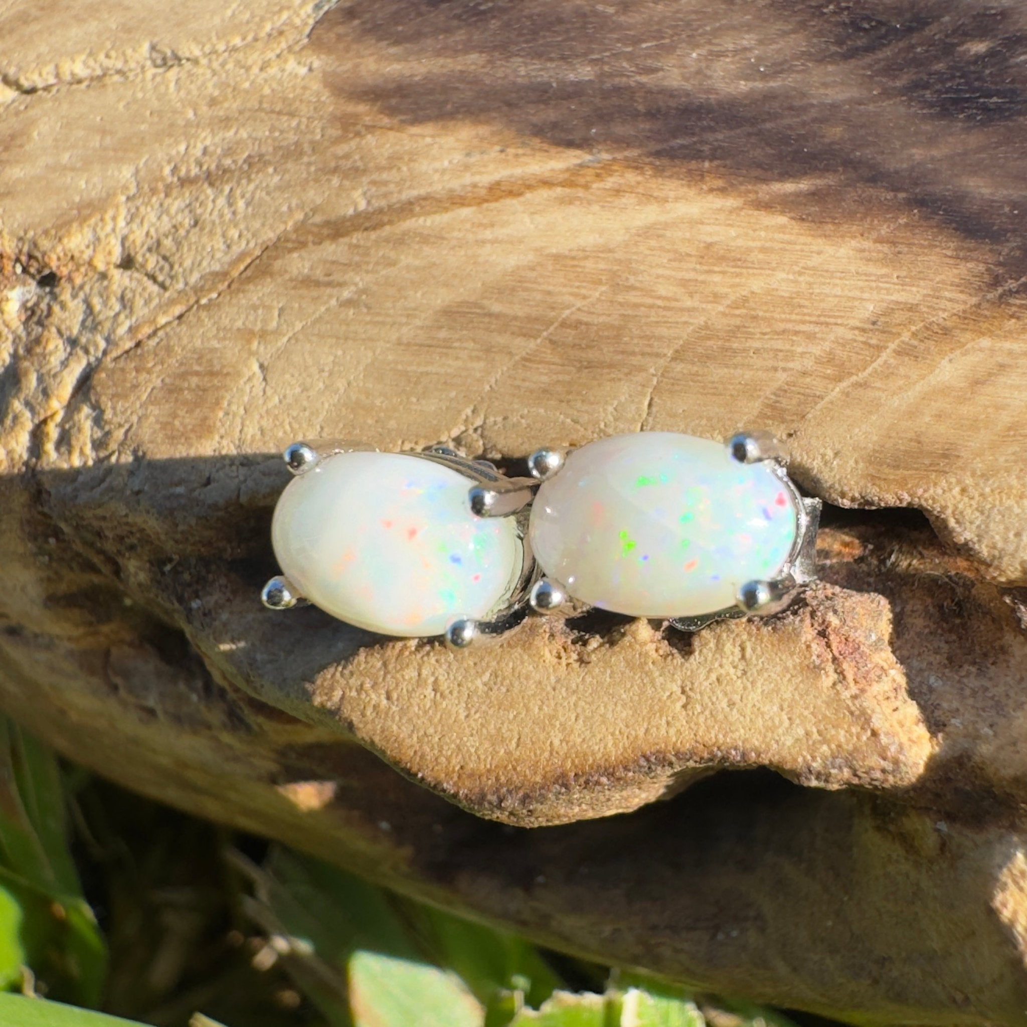Kata Tjuta Glow ~ 0.6ct Coober Pedy Opal Sterling Silver Earrings
