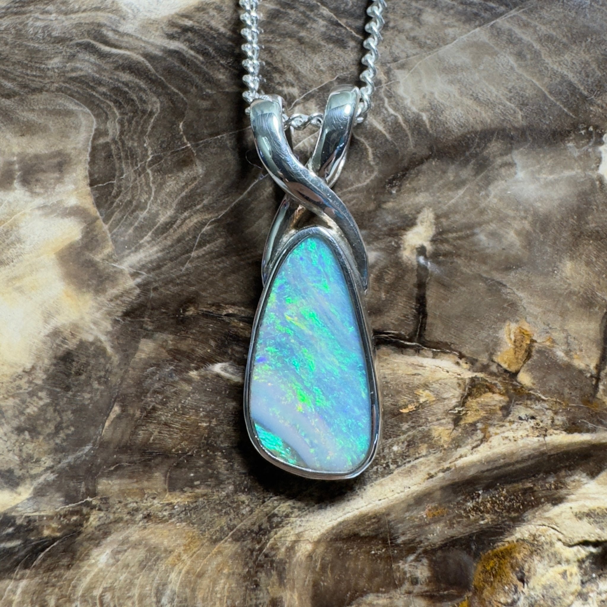 Kati Thanda Blue ~ 3ct Coober Pedy Crystal Opal 925 Silver Pendant
