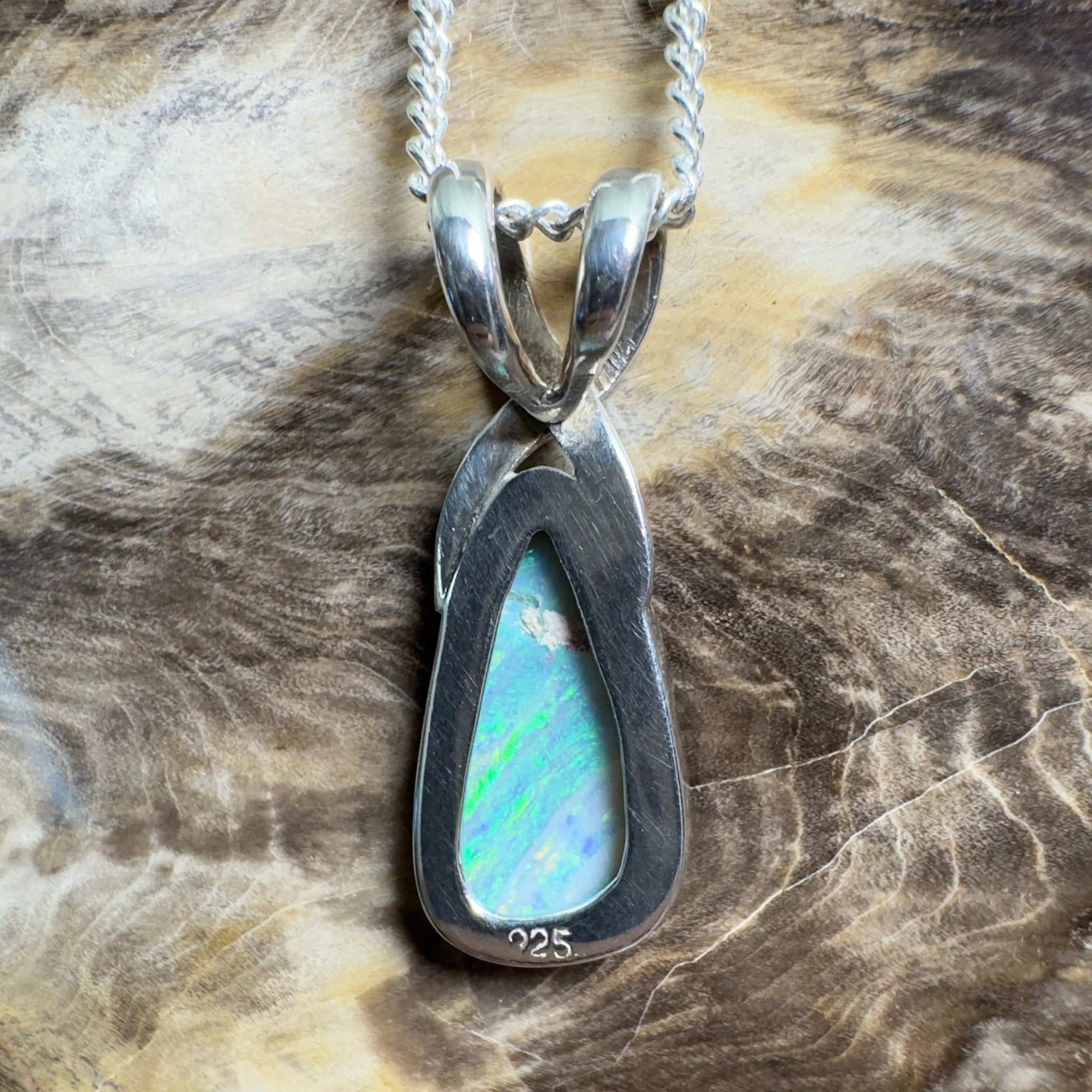 Kati Thanda Blue ~ 3ct Coober Pedy Crystal Opal 925 Silver Pendant