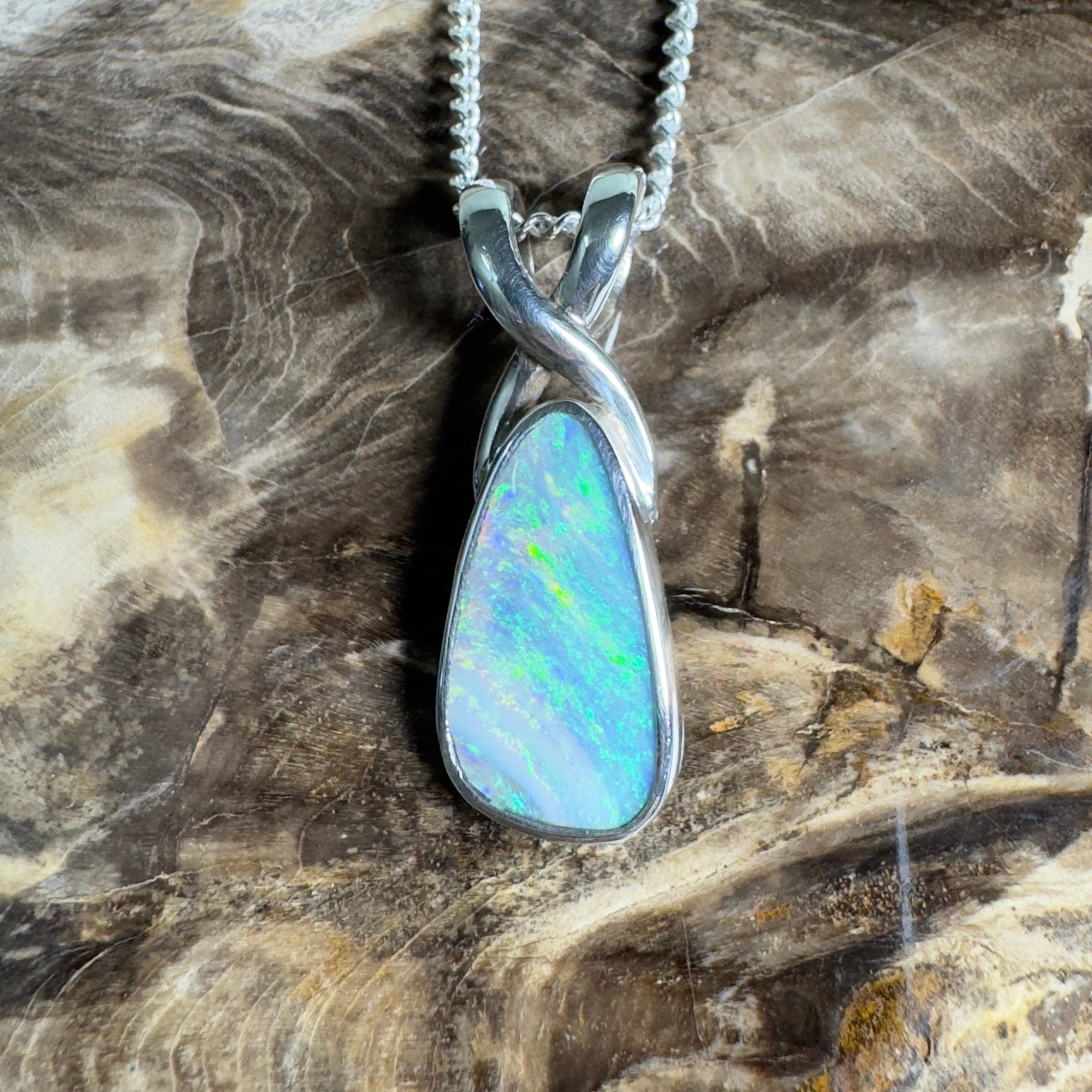 Kati Thanda Blue ~ 3ct Coober Pedy Crystal Opal 925 Silver Pendant