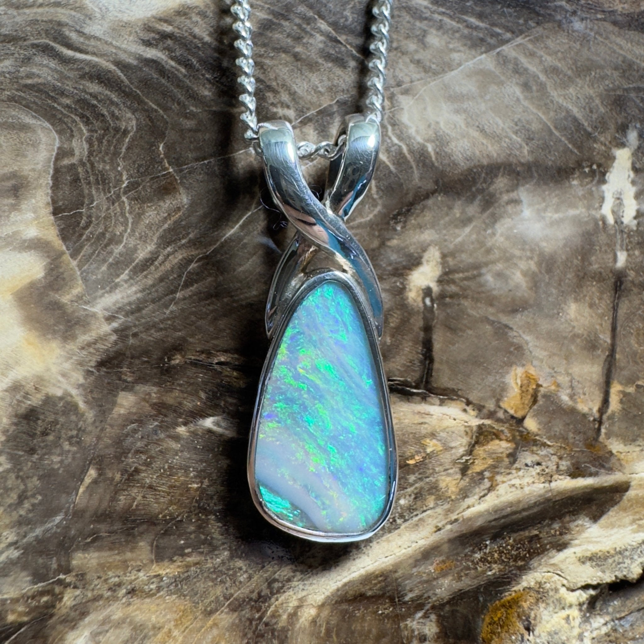 Kati Thanda Blue ~ 3ct Coober Pedy Crystal Opal 925 Silver Pendant