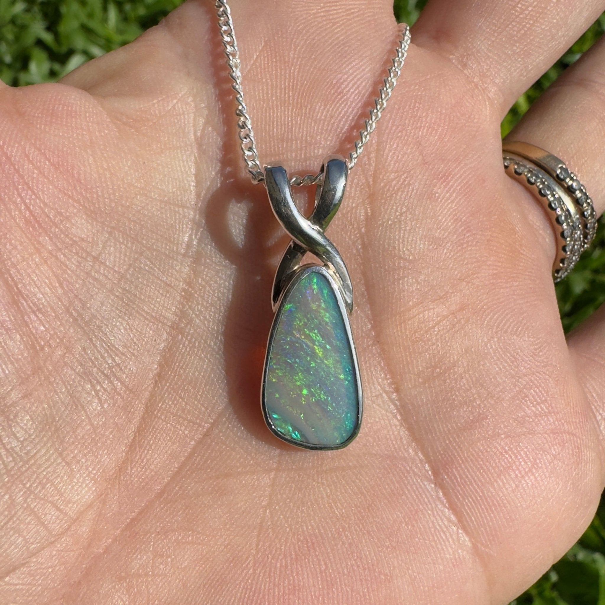 Kati Thanda Blue ~ 3ct Coober Pedy Crystal Opal 925 Silver Pendant