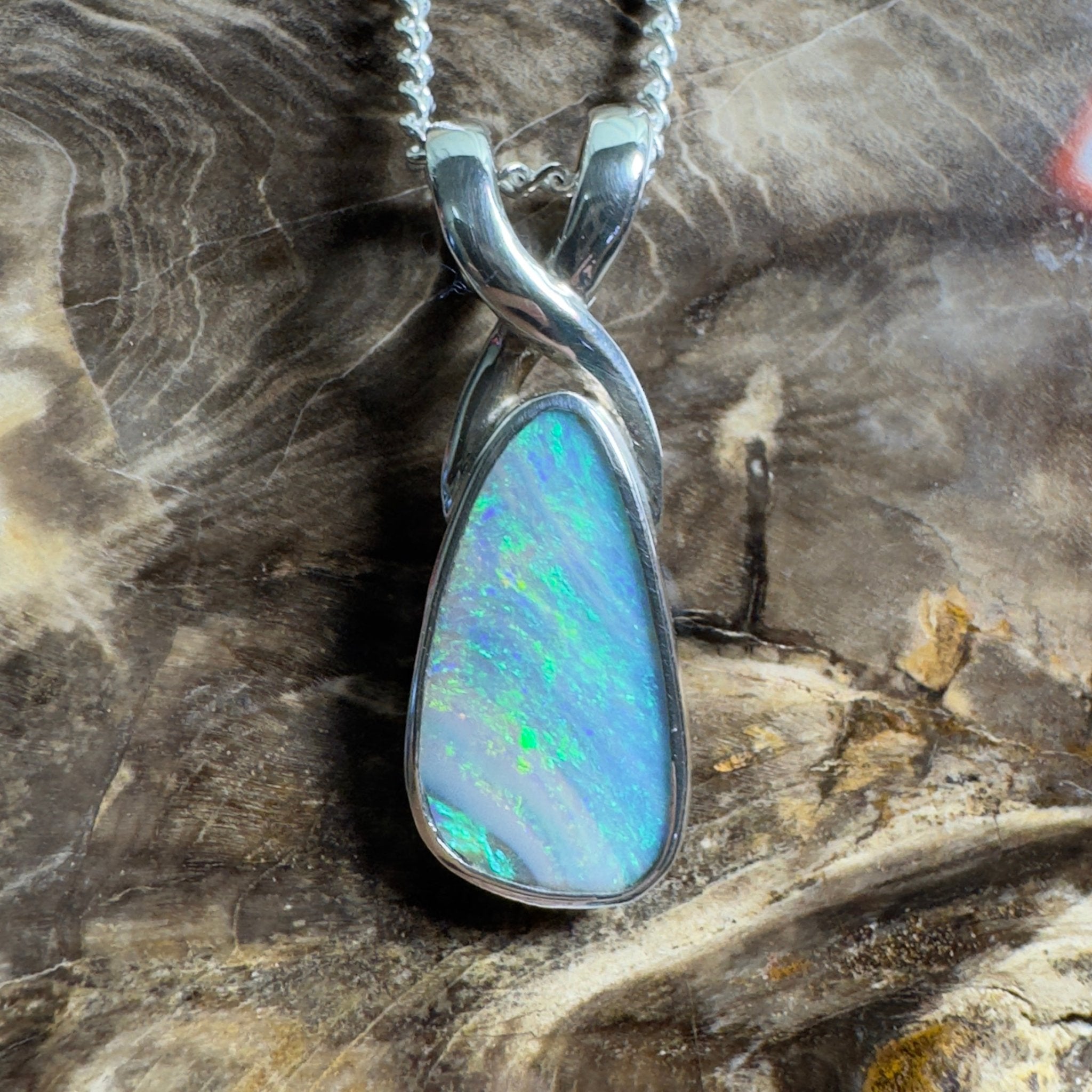 Kati Thanda Blue ~ 3ct Coober Pedy Crystal Opal 925 Silver Pendant