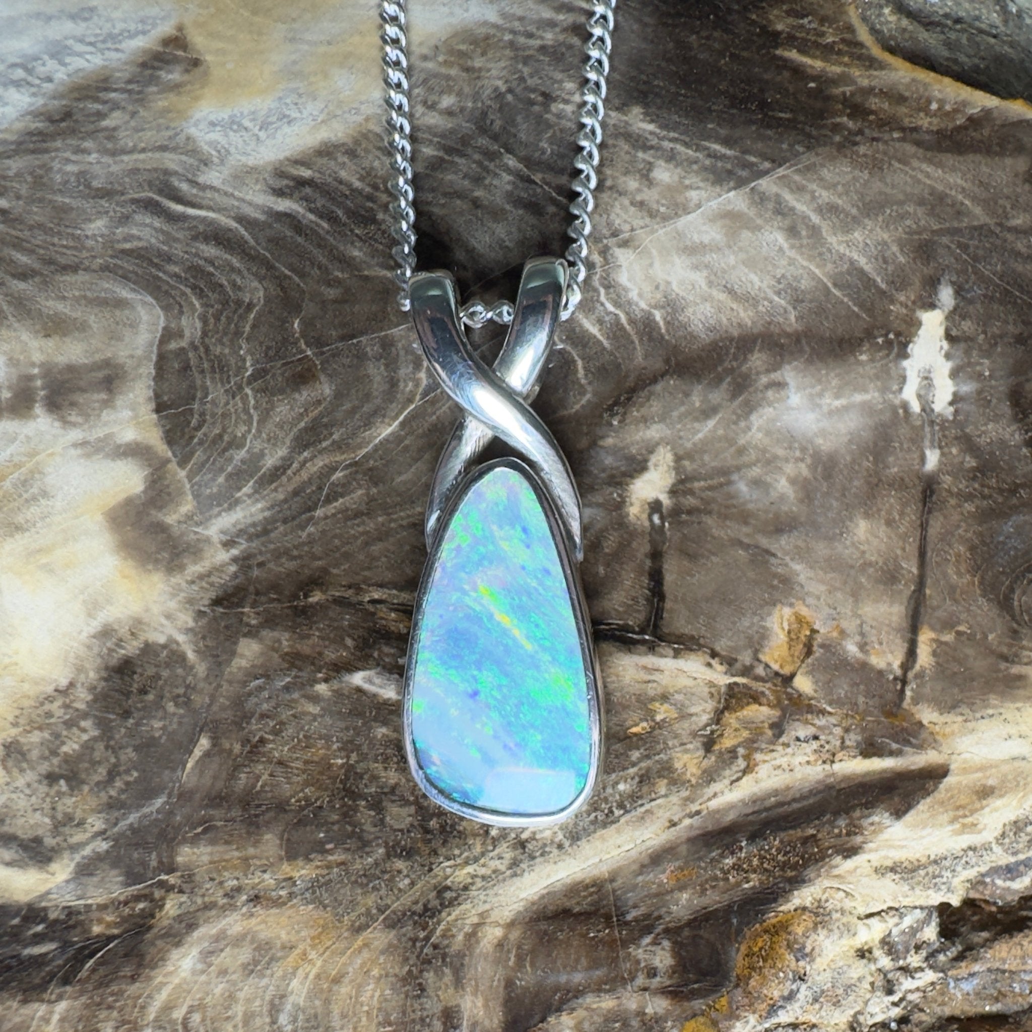 Kati Thanda Blue ~ 3ct Coober Pedy Crystal Opal 925 Silver Pendant