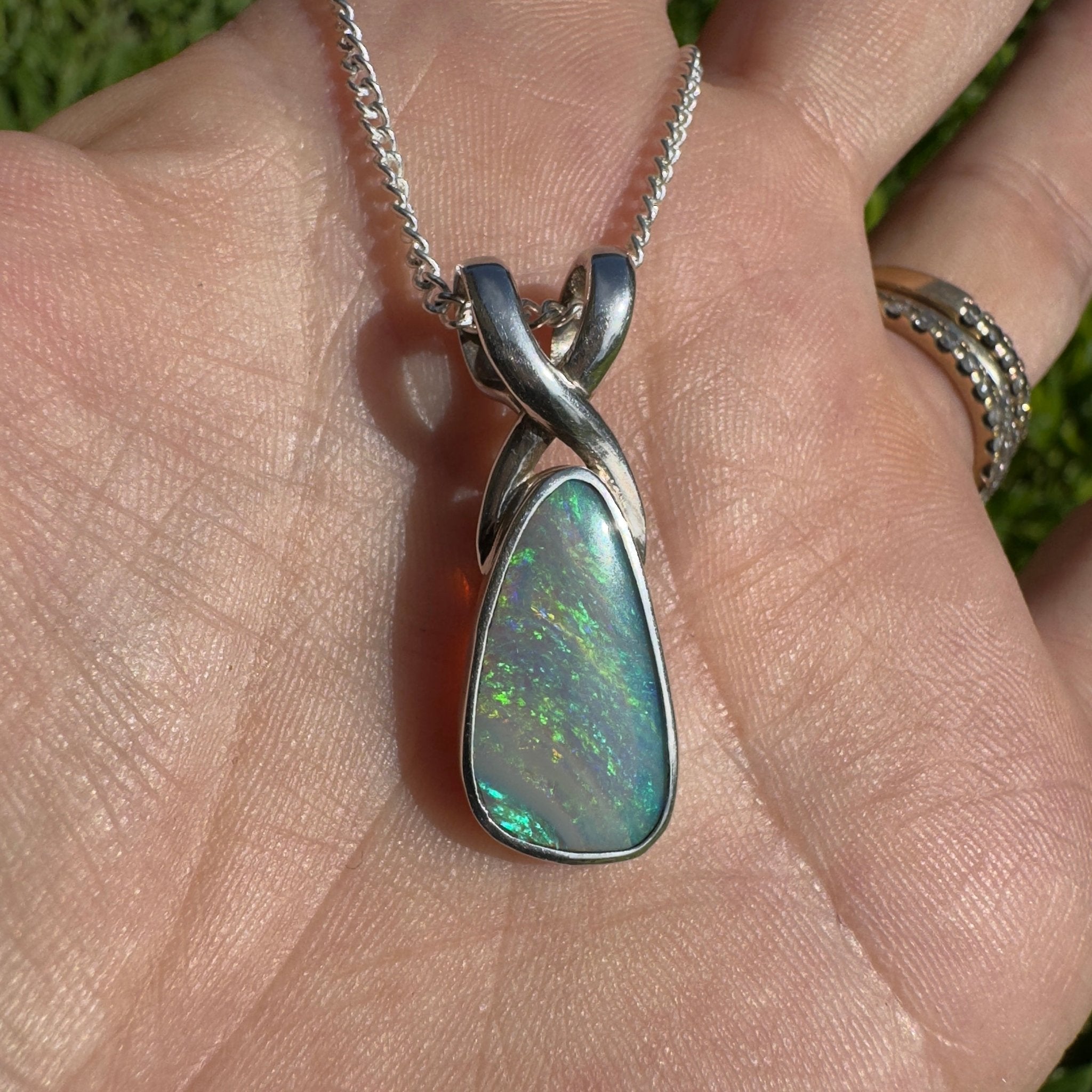 Kati Thanda Blue ~ 3ct Coober Pedy Crystal Opal 925 Silver Pendant