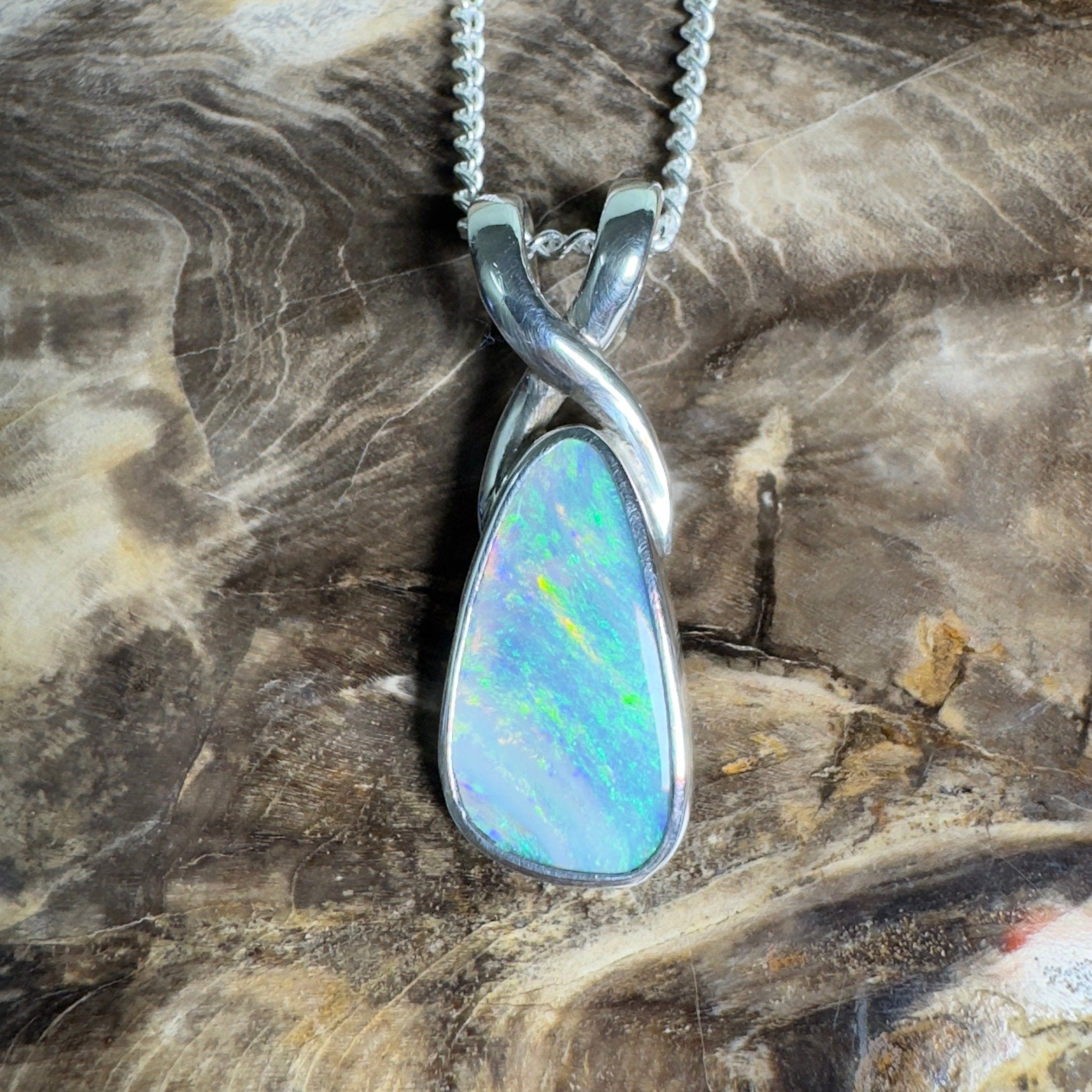 Kati Thanda Blue ~ 3ct Coober Pedy Crystal Opal 925 Silver Pendant