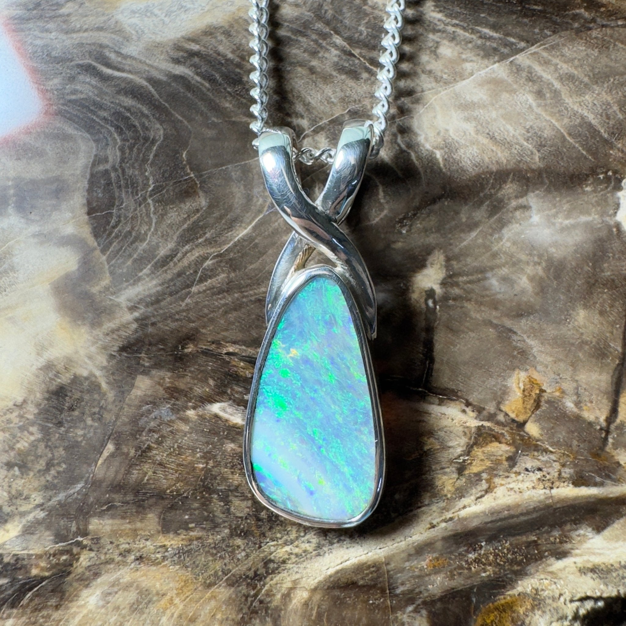 Kati Thanda Blue ~ 3ct Coober Pedy Crystal Opal 925 Silver Pendant