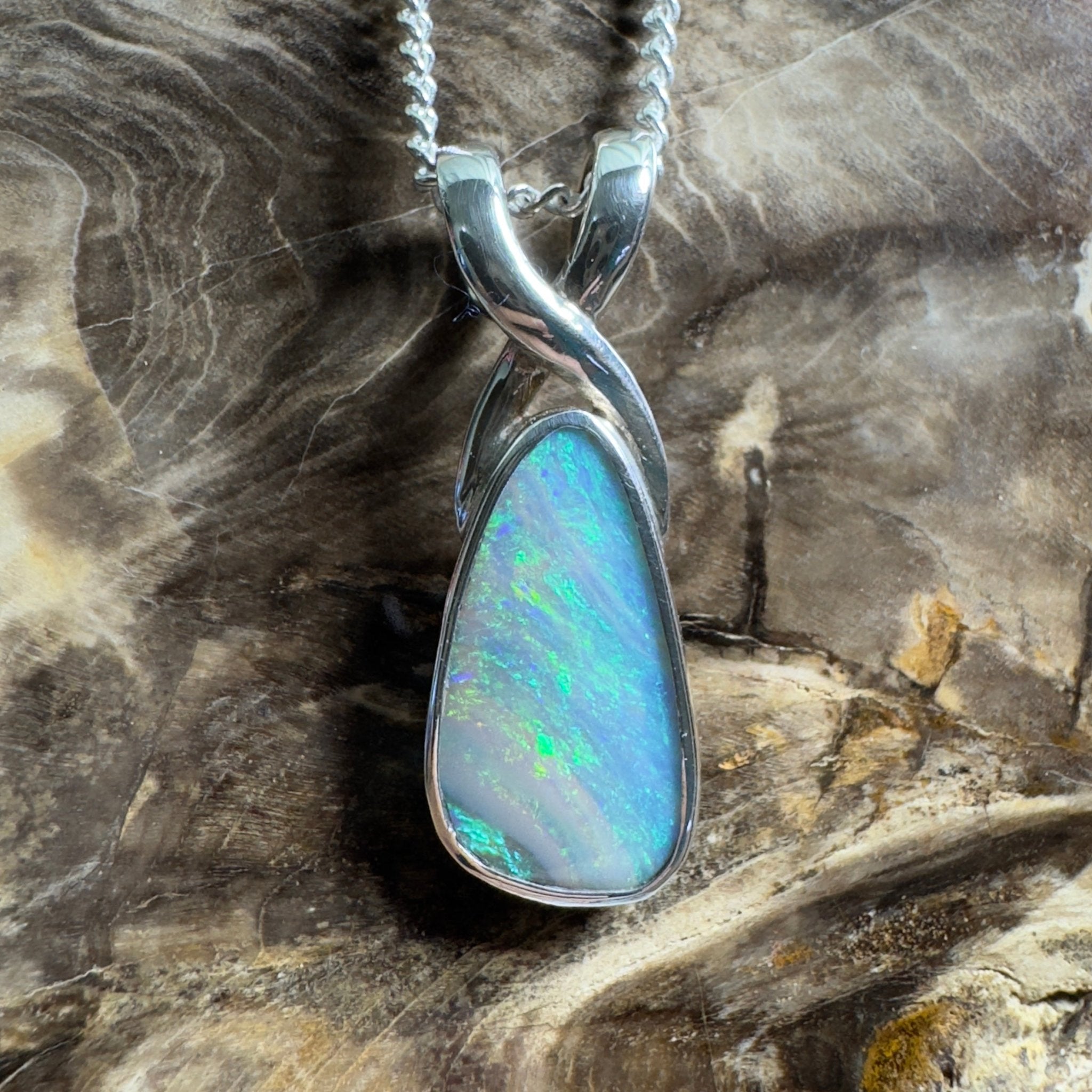 Kati Thanda Blue ~ 3ct Coober Pedy Crystal Opal 925 Silver Pendant