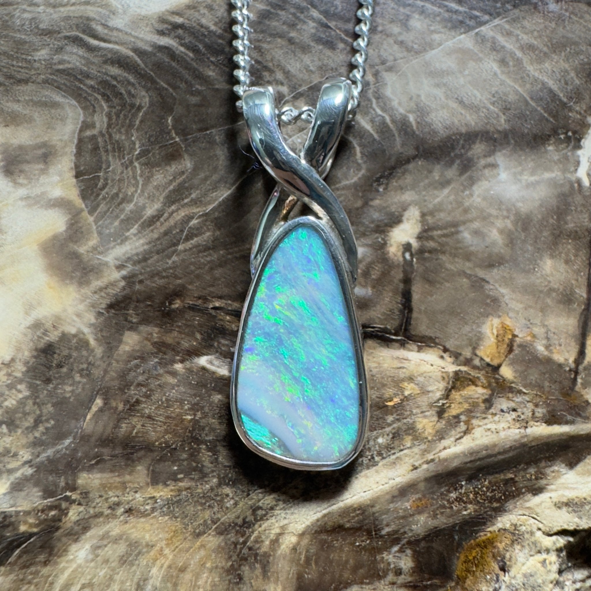 Kati Thanda Blue ~ 3ct Coober Pedy Crystal Opal 925 Silver Pendant