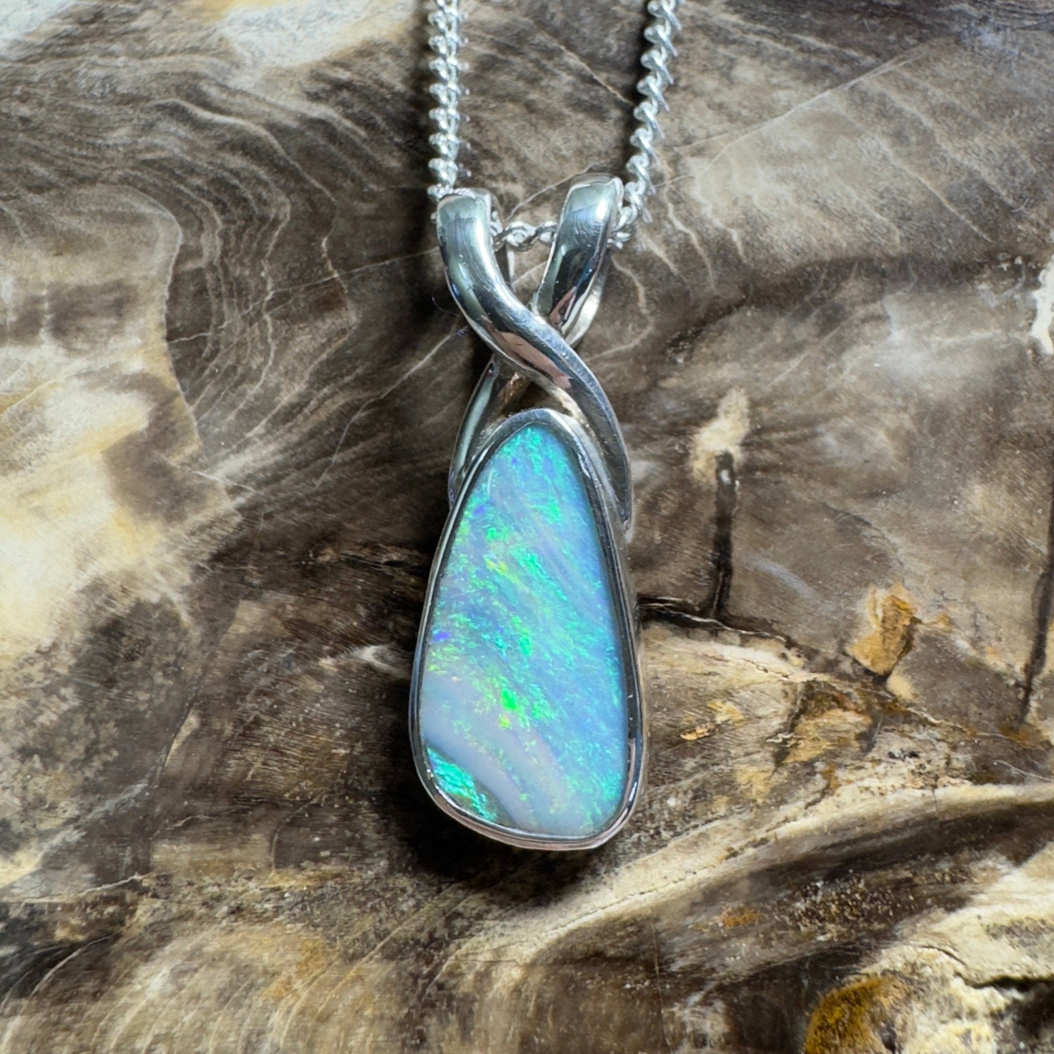 Kati Thanda Blue ~ 3ct Coober Pedy Crystal Opal 925 Silver Pendant
