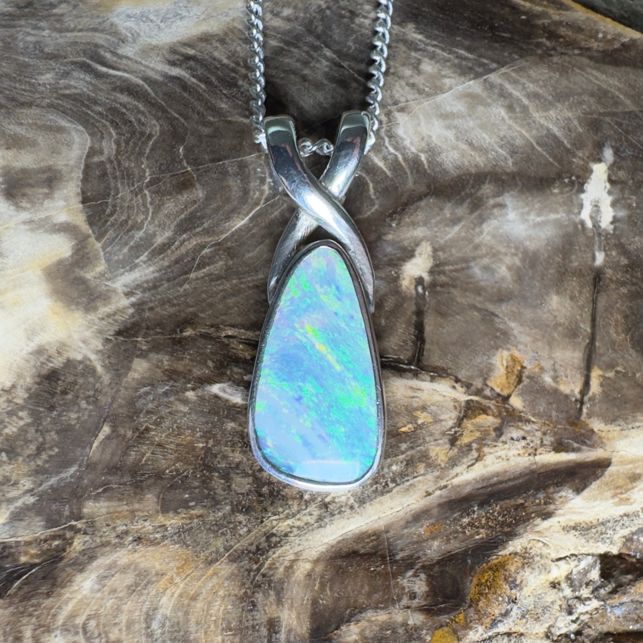 Kati Thanda Blue ~ 3ct Coober Pedy Crystal Opal 925 Silver Pendant