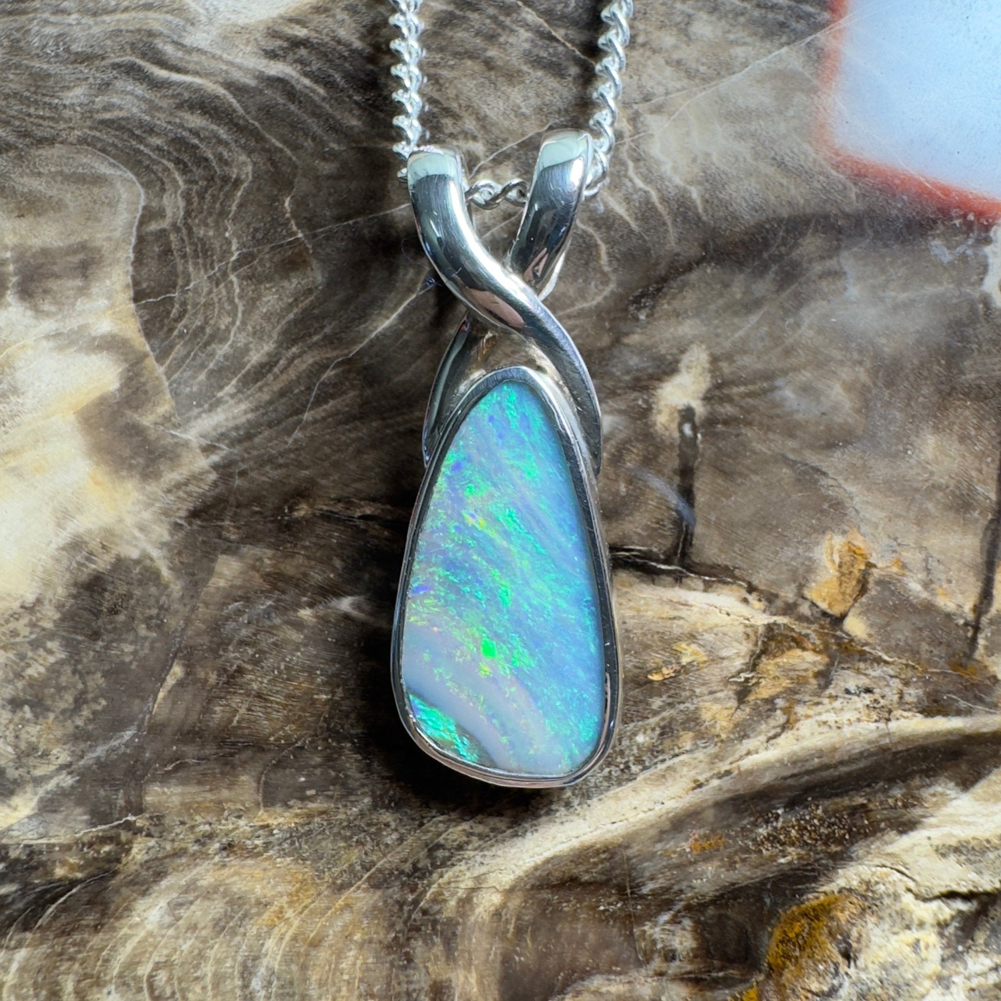 Kati Thanda Blue ~ 3ct Coober Pedy Crystal Opal 925 Silver Pendant