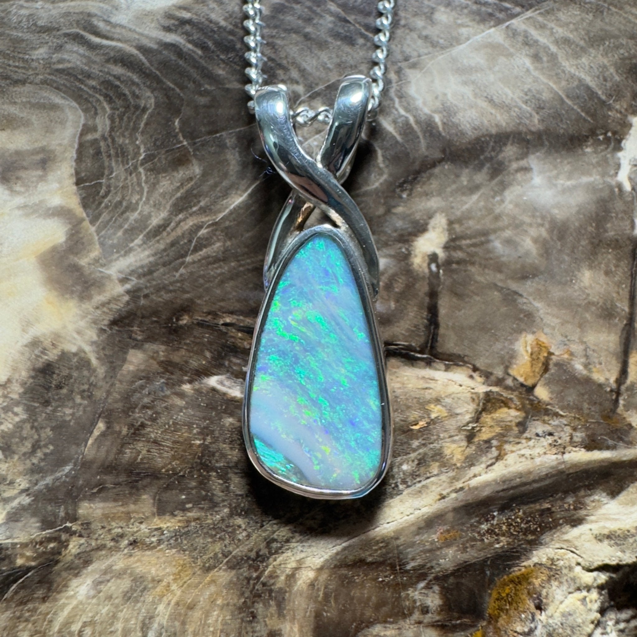 Kati Thanda Blue ~ 3ct Coober Pedy Crystal Opal 925 Silver Pendant