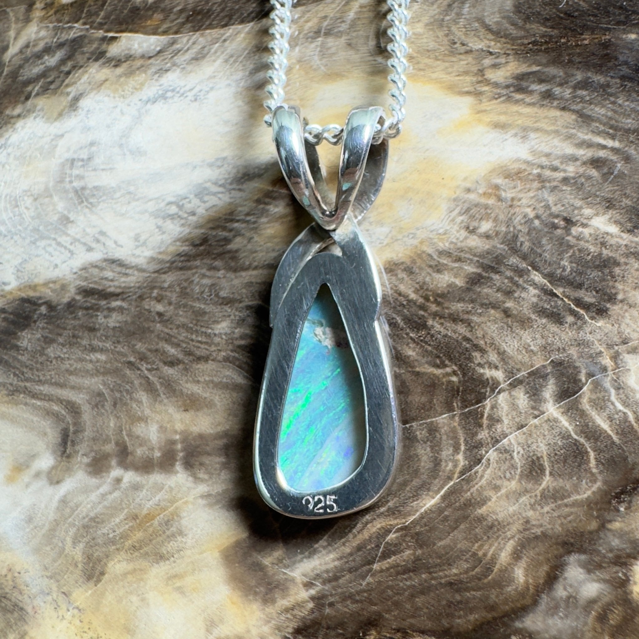 Kati Thanda Blue ~ 3ct Coober Pedy Crystal Opal 925 Silver Pendant