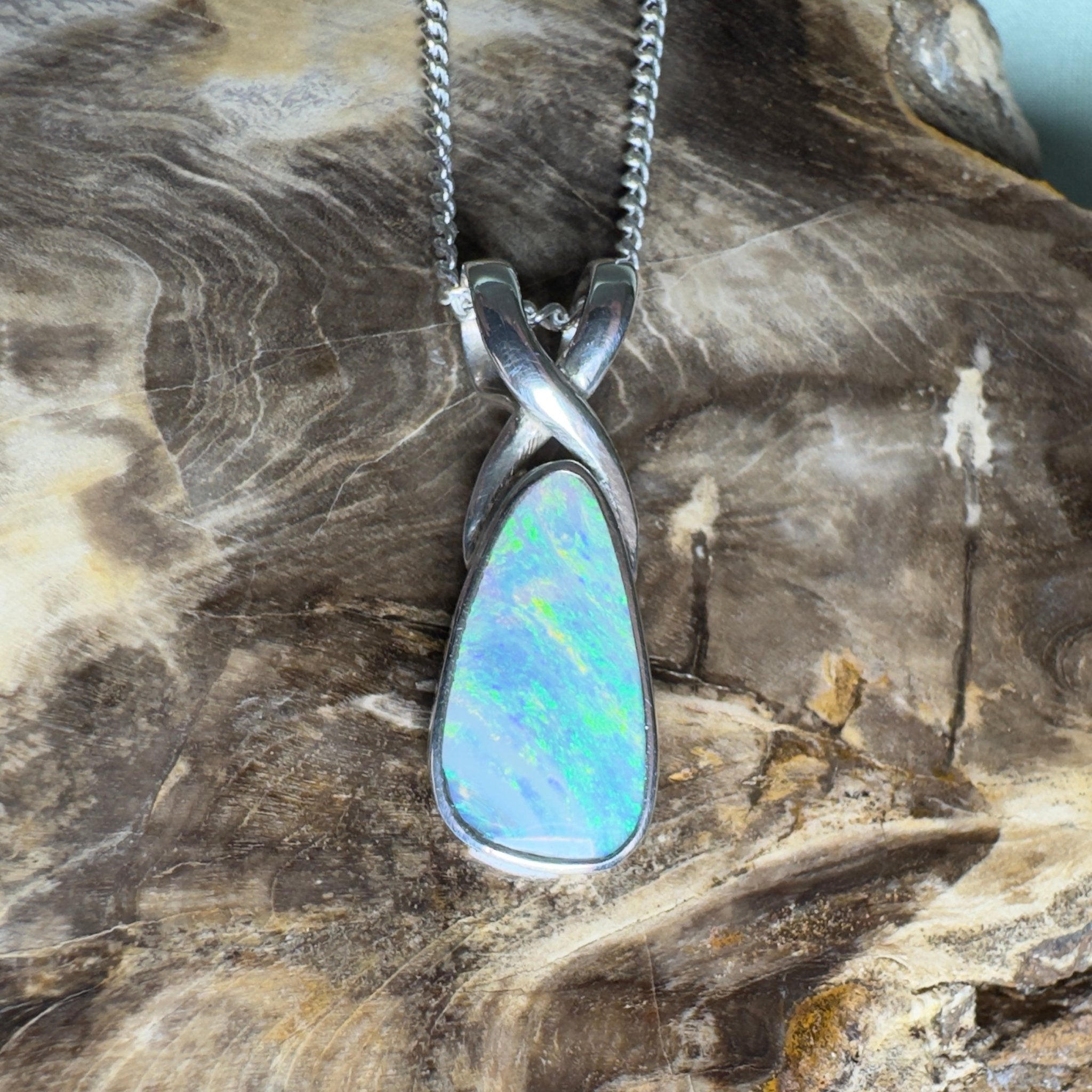 Kati Thanda Blue ~ 3ct Coober Pedy Crystal Opal 925 Silver Pendant