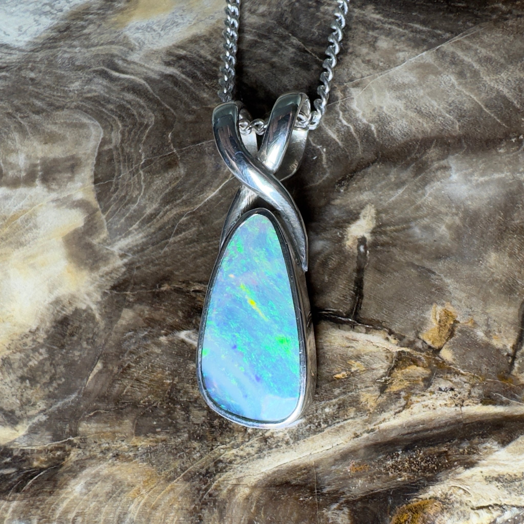 Kati Thanda Blue ~ 3ct Coober Pedy Crystal Opal 925 Silver Pendant