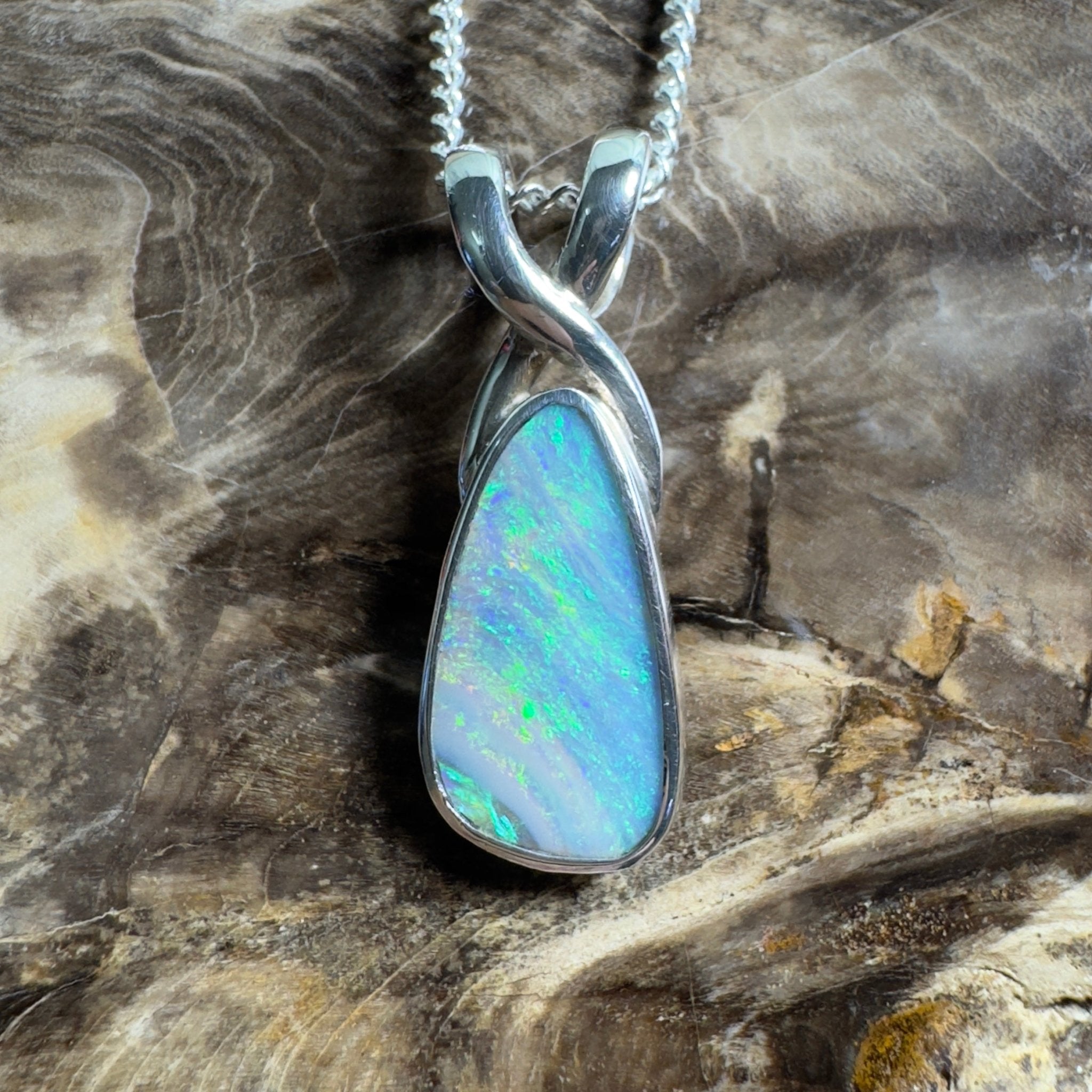 Kati Thanda Blue ~ 3ct Coober Pedy Crystal Opal 925 Silver Pendant