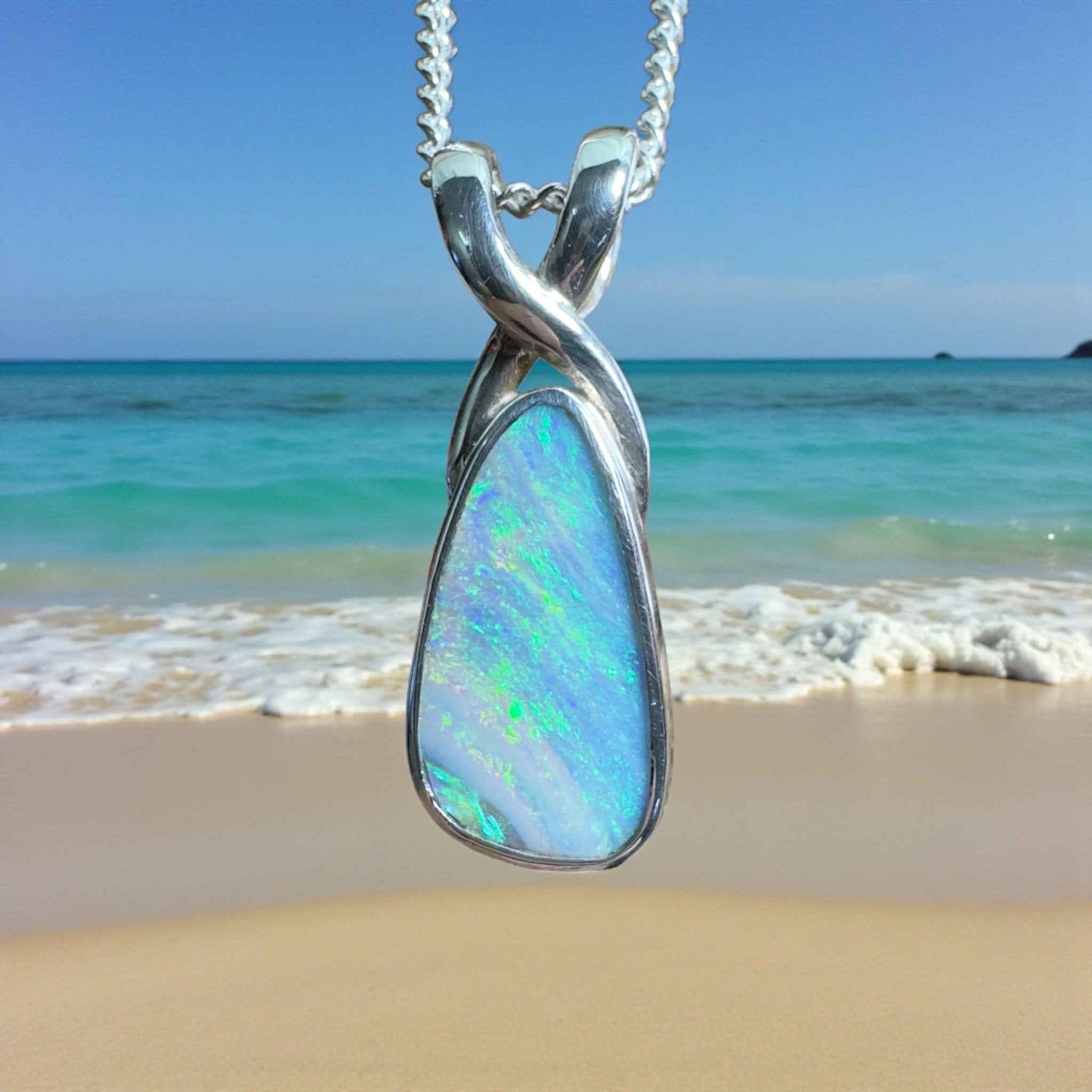 Kati Thanda Blue ~ 3ct Coober Pedy Crystal Opal 925 Silver Pendant