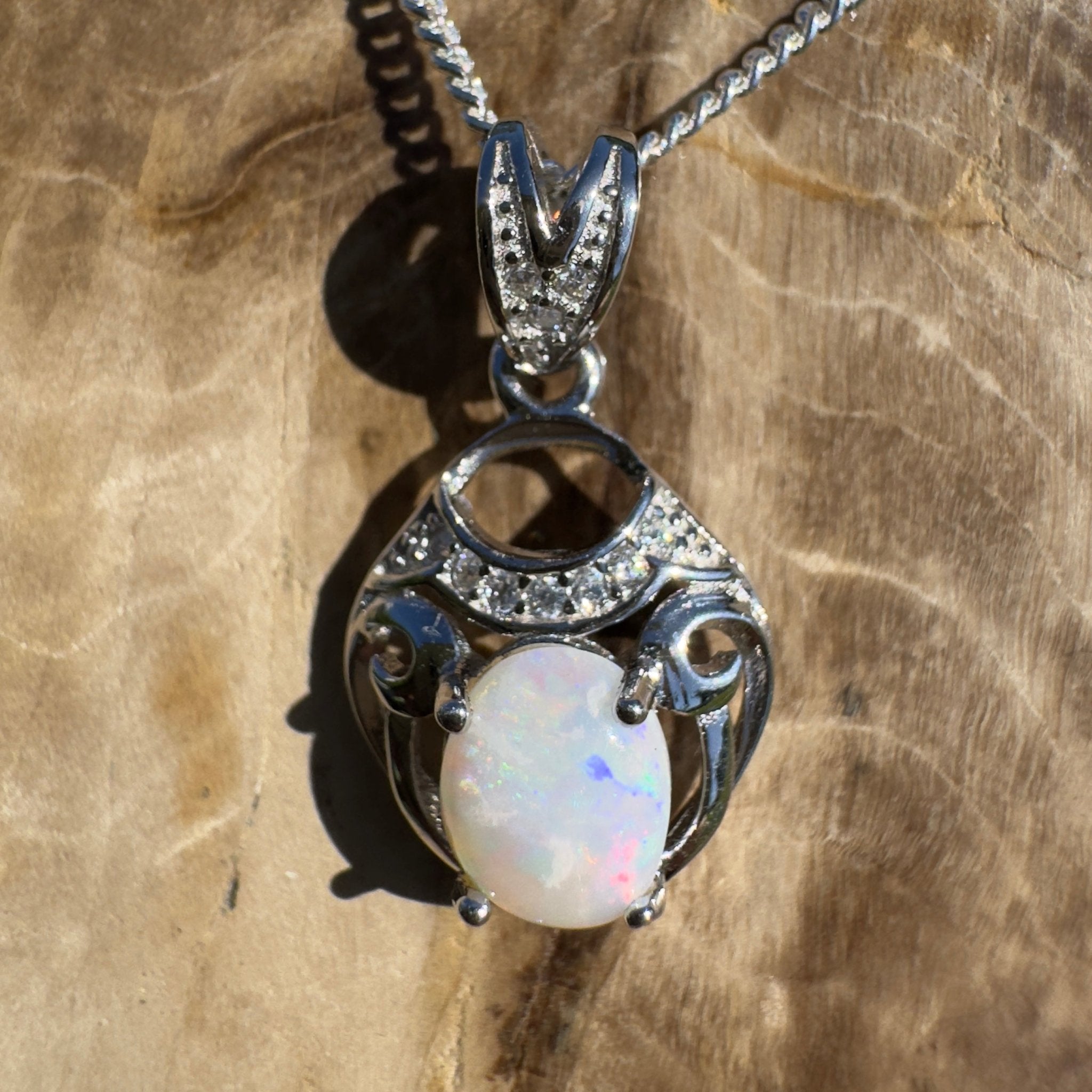 Kempe Road Gleam ~ 0.8ct Coober Pedy Opal 925 Silver Pendant